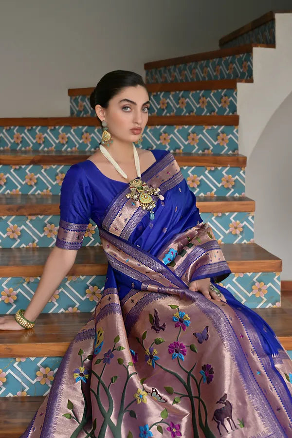 MySilkLove Egyptian Blue Woven Paithani Saree