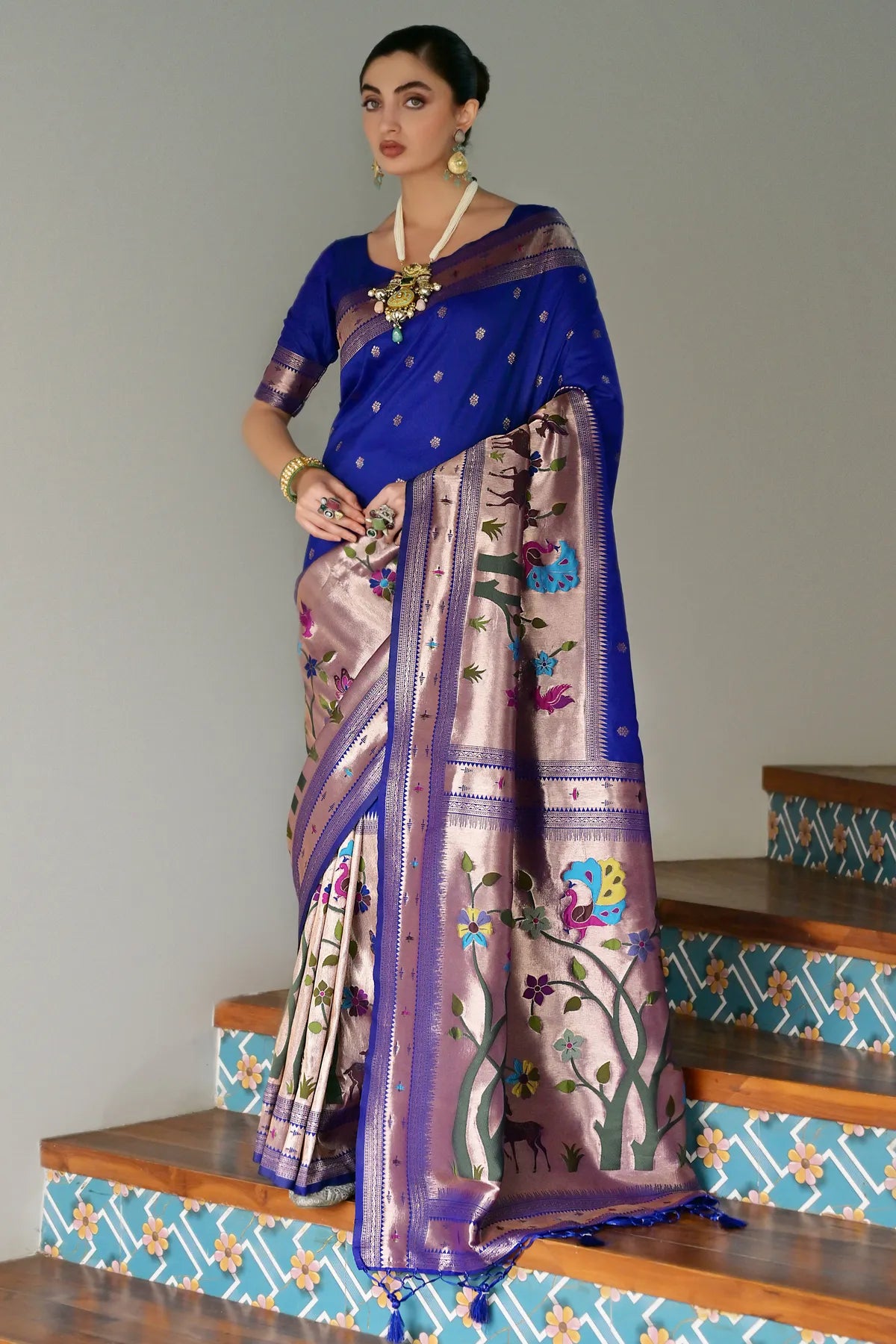 Buy MySilkLove Egyptian Blue Woven Paithani Saree Online