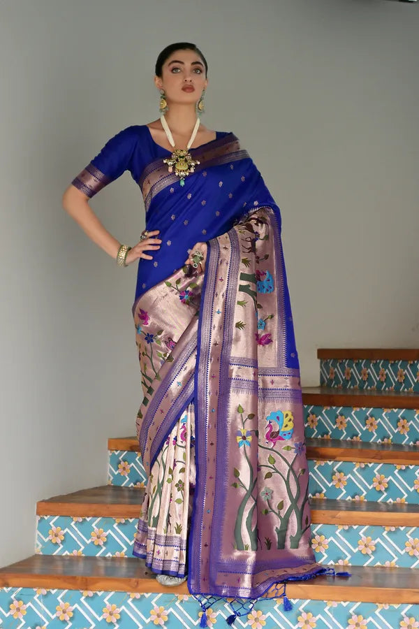 Buy MySilkLove Egyptian Blue Woven Paithani Saree Online