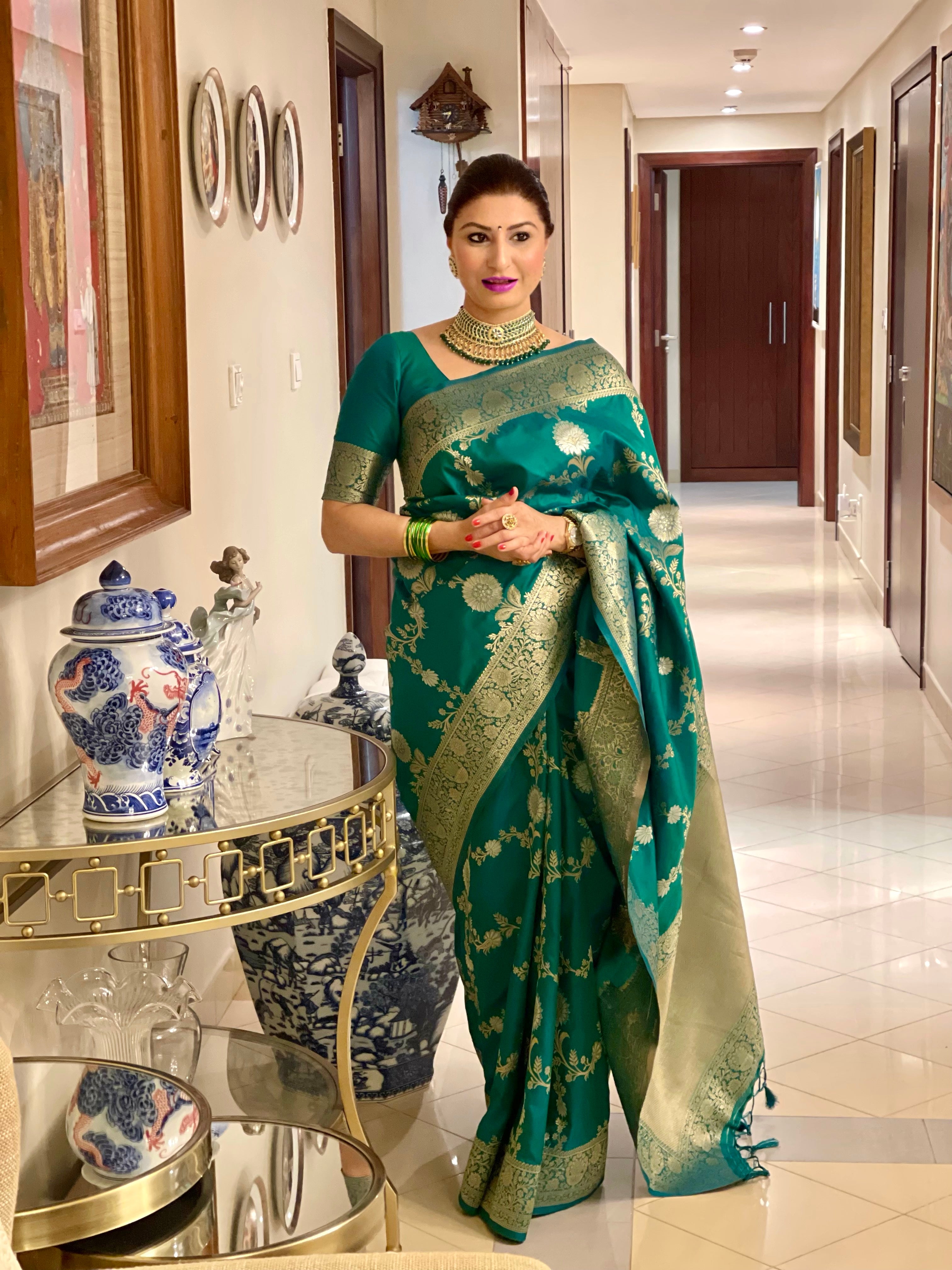 Buy MySilkLove Pine Green Woven Banarasi Silk Saree Online