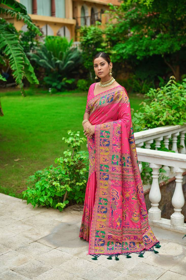 Buy MySilkLove Wild Pink Kashmiri Woven Banarasi Silk Saree Online