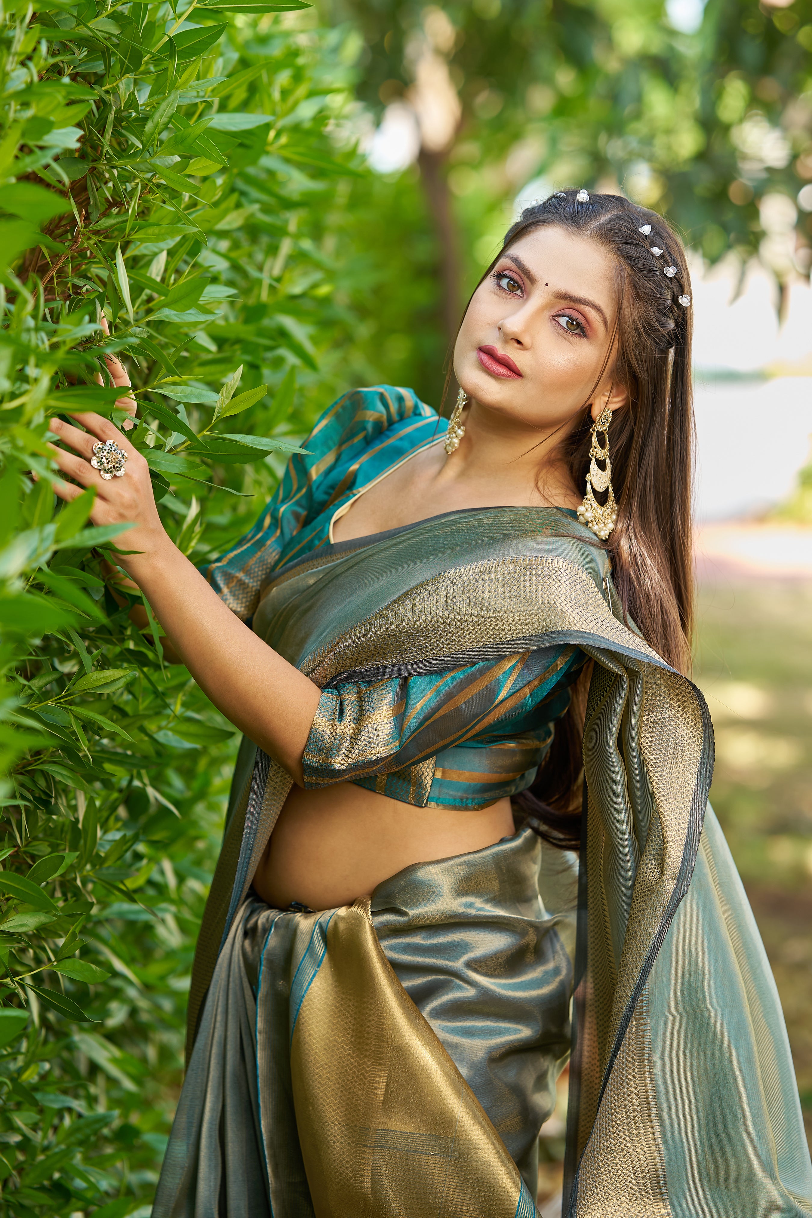 Buy MySilkLove Swim Green Tissue Woven Saree Online