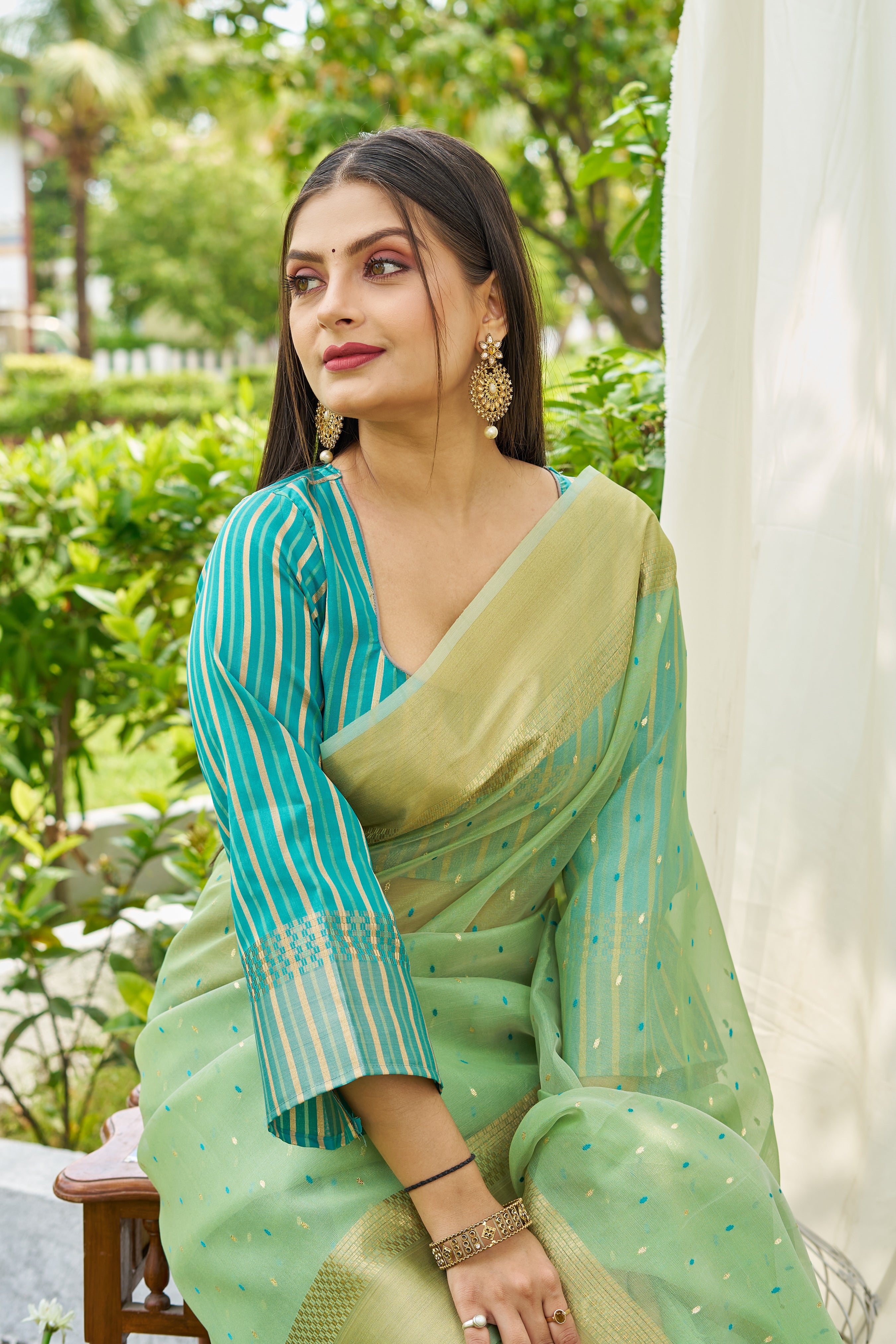 MySilkLove Pista Green Woven Shimmer Silk Saree