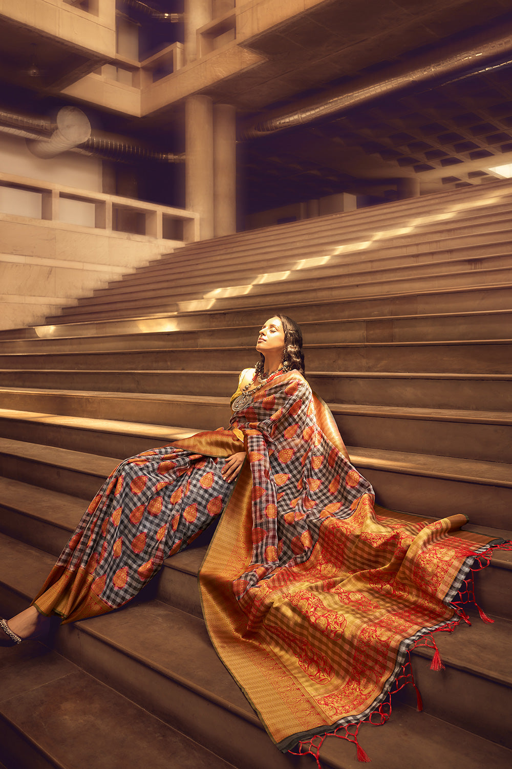 MySilkLove Saddle Brown and Grey Banarasi Handloom Silk Saree