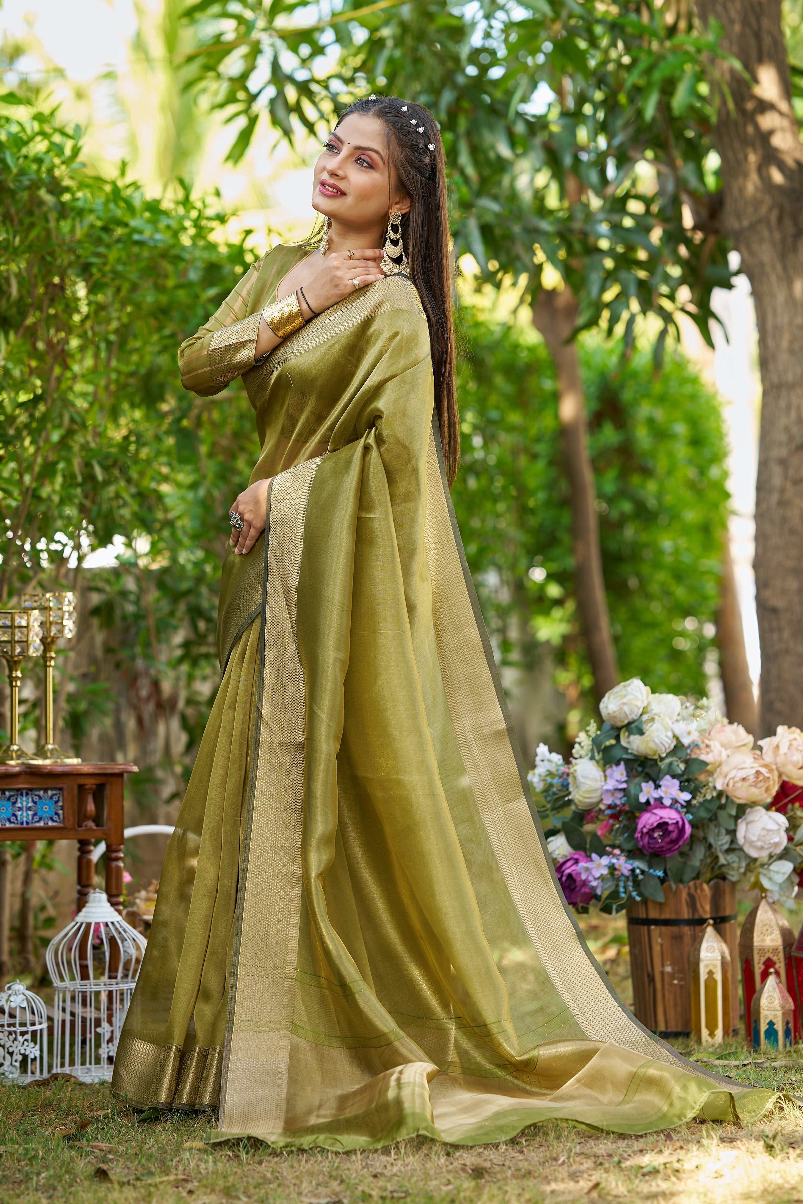 MySilkLove Nature Green Tissue Woven Saree
