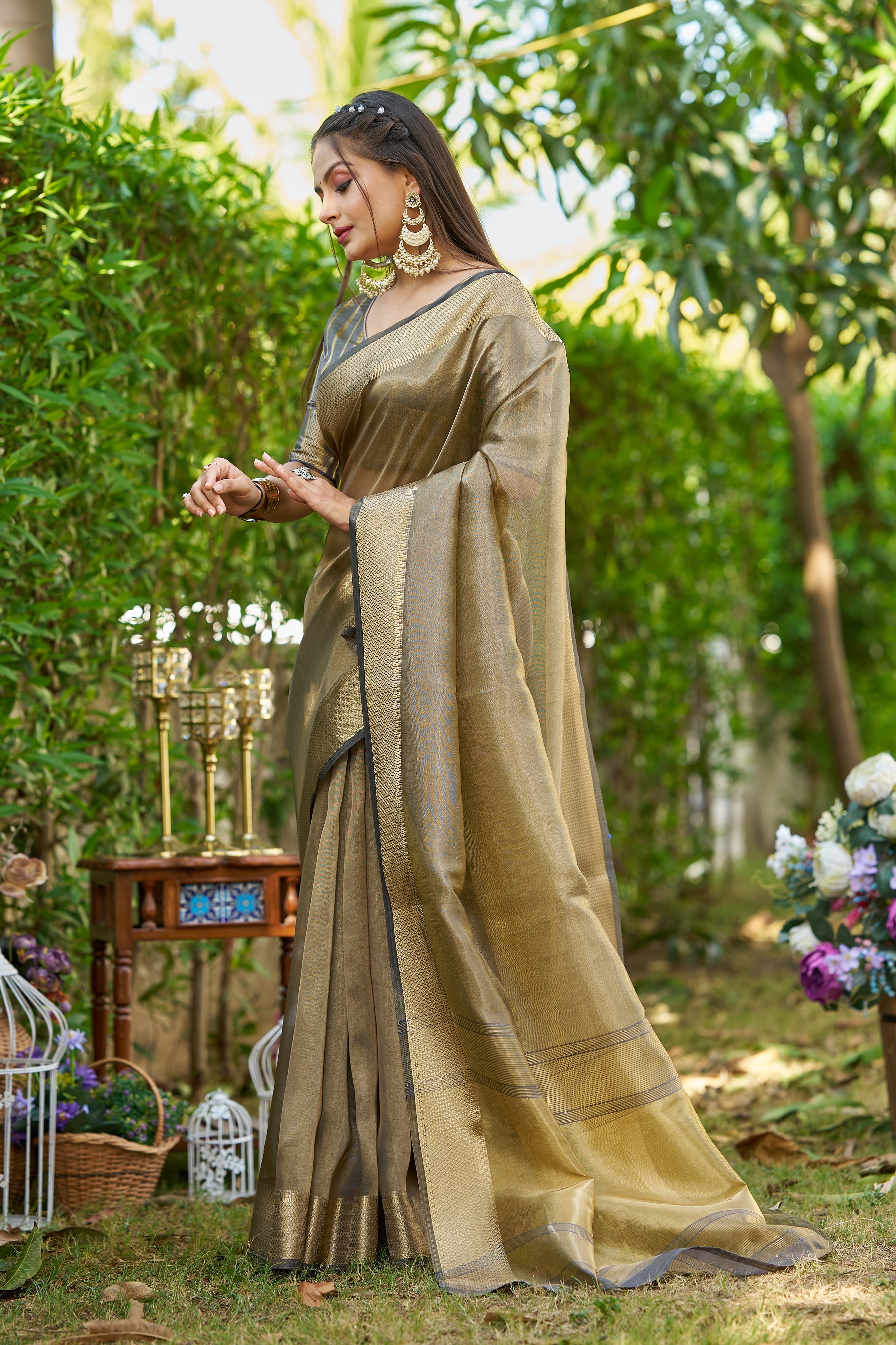 MySilkLove Smokey Grey Tissue Woven Saree