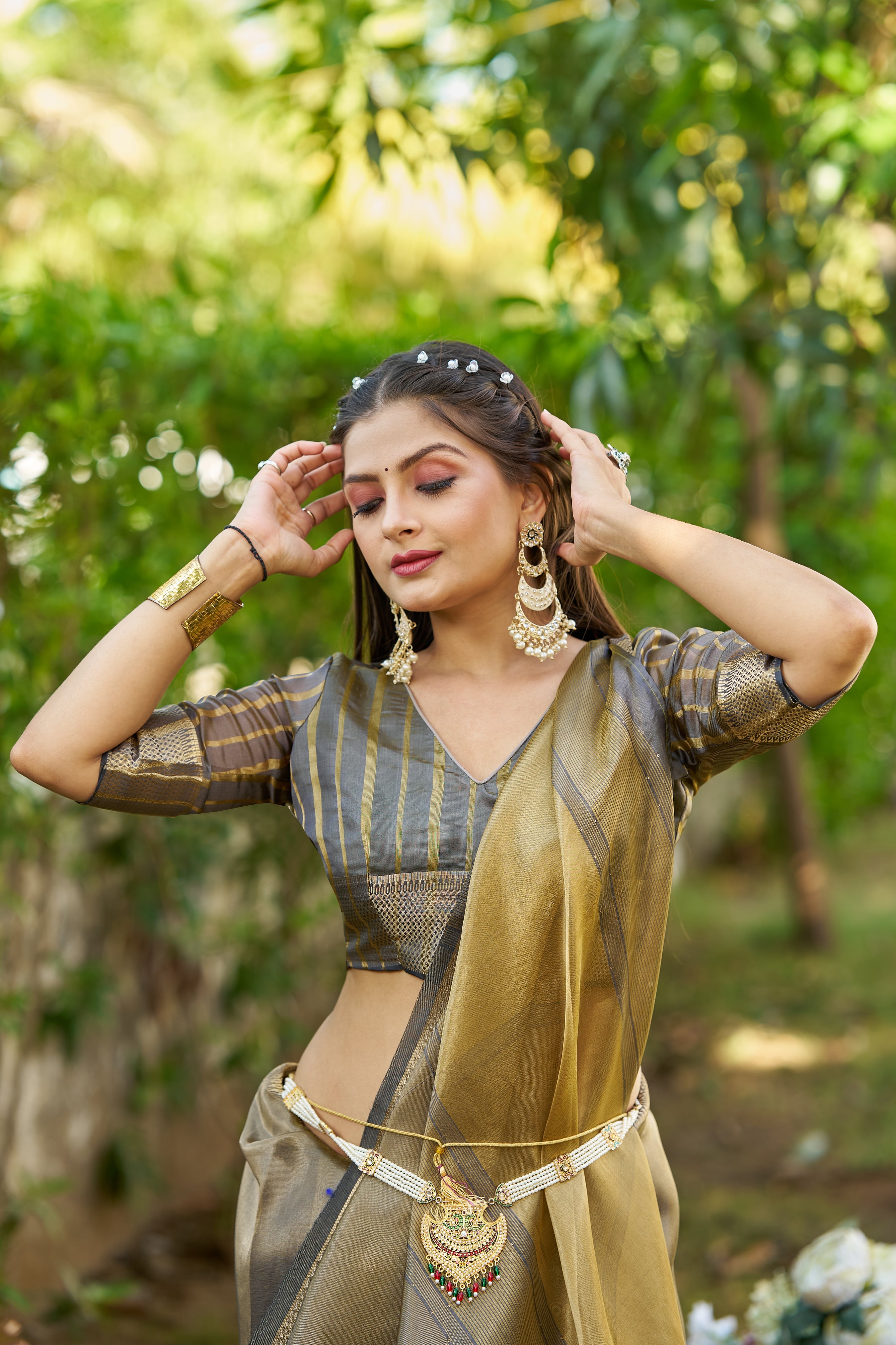 Buy MySilkLove Smokey Grey Tissue Woven Saree Online