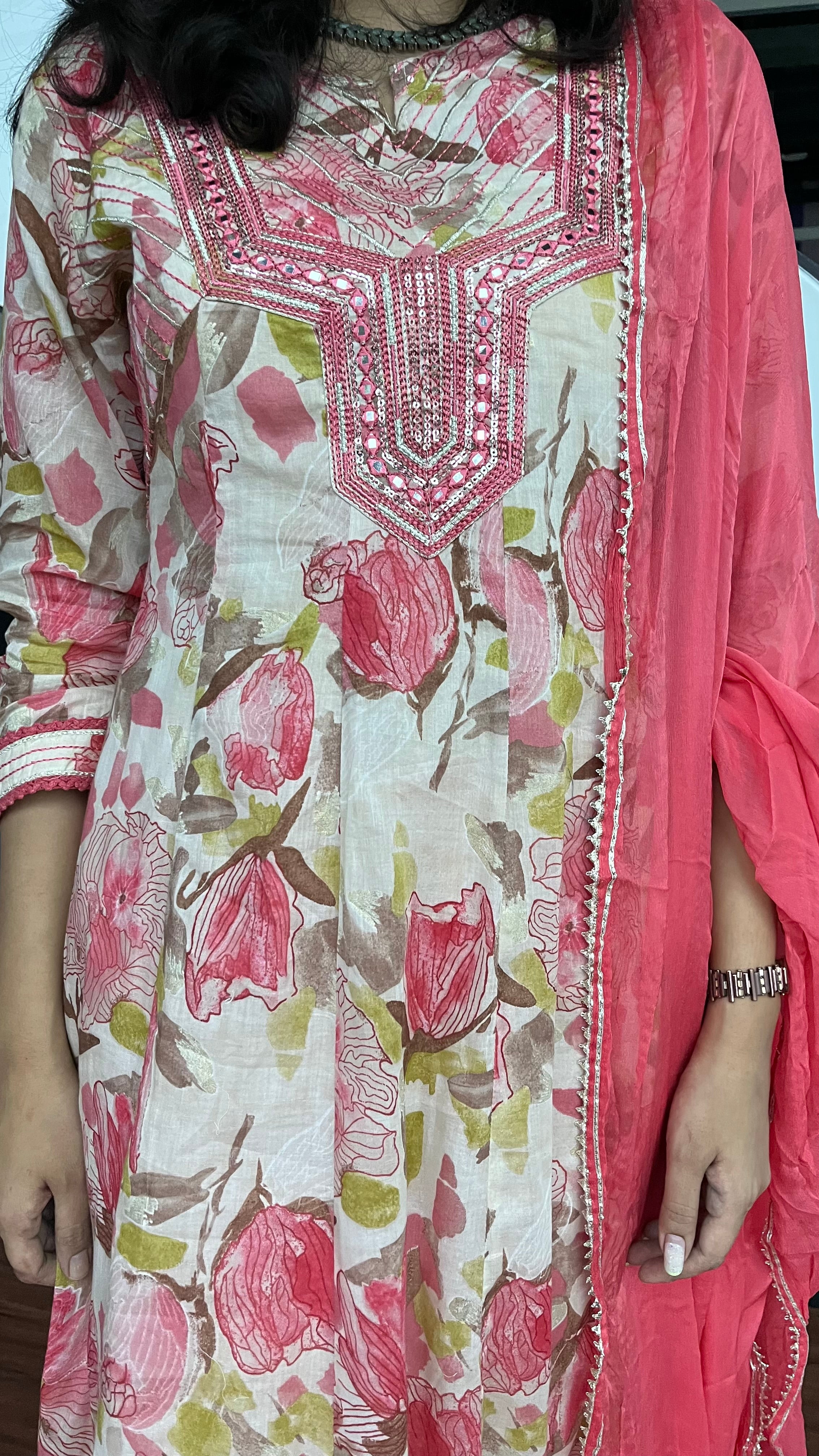 Buy MySilkLove Tonys Pink Floral Alia Pure Mul Cotton Suit Online