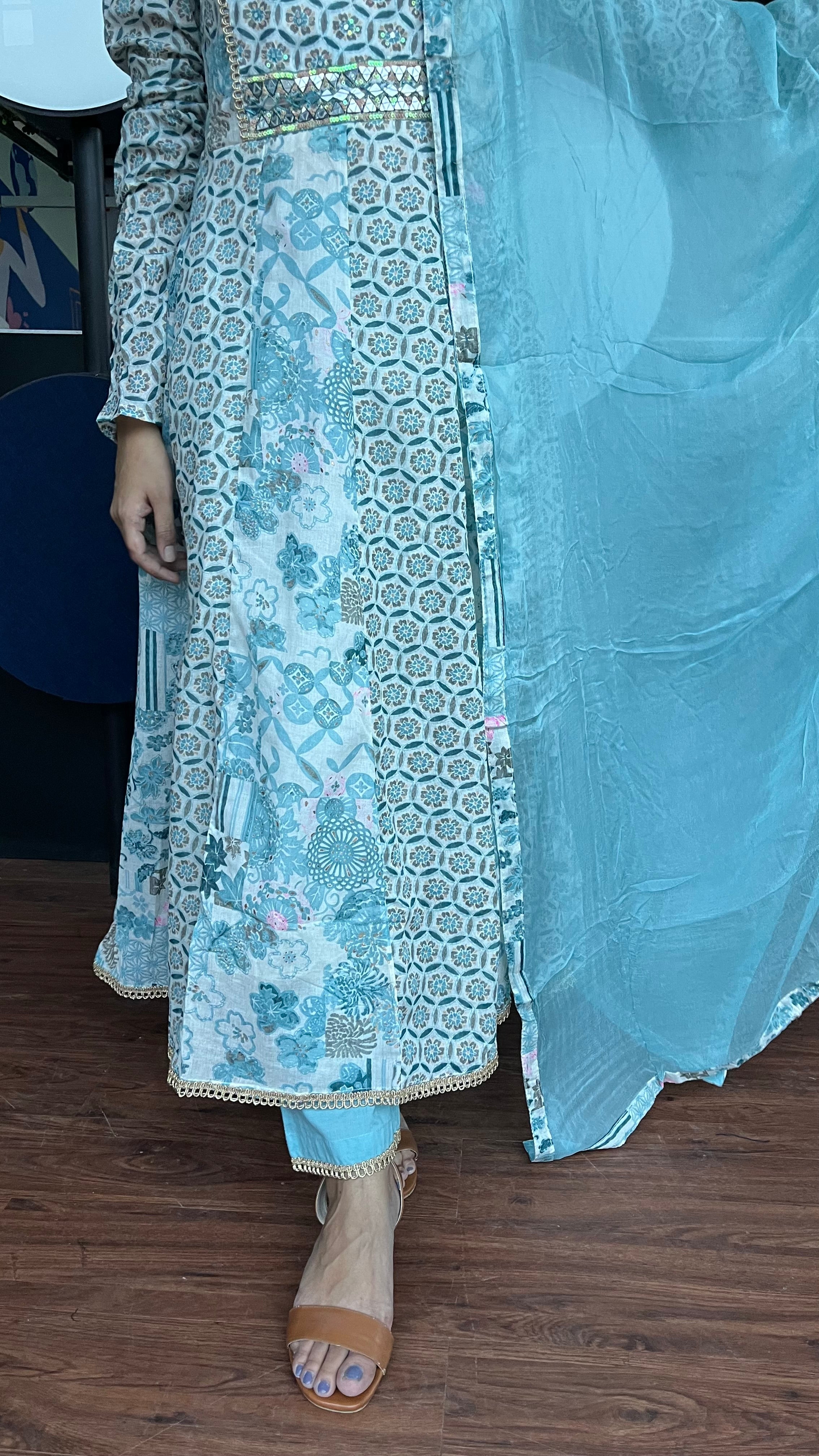 Buy MySilkLove Pewter Blue Pure Mul Cotton Suit Set Online