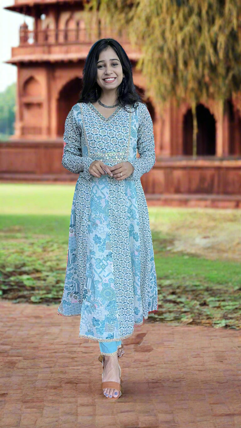 MySilkLove Pewter Blue Pure Mul Cotton Suit Set