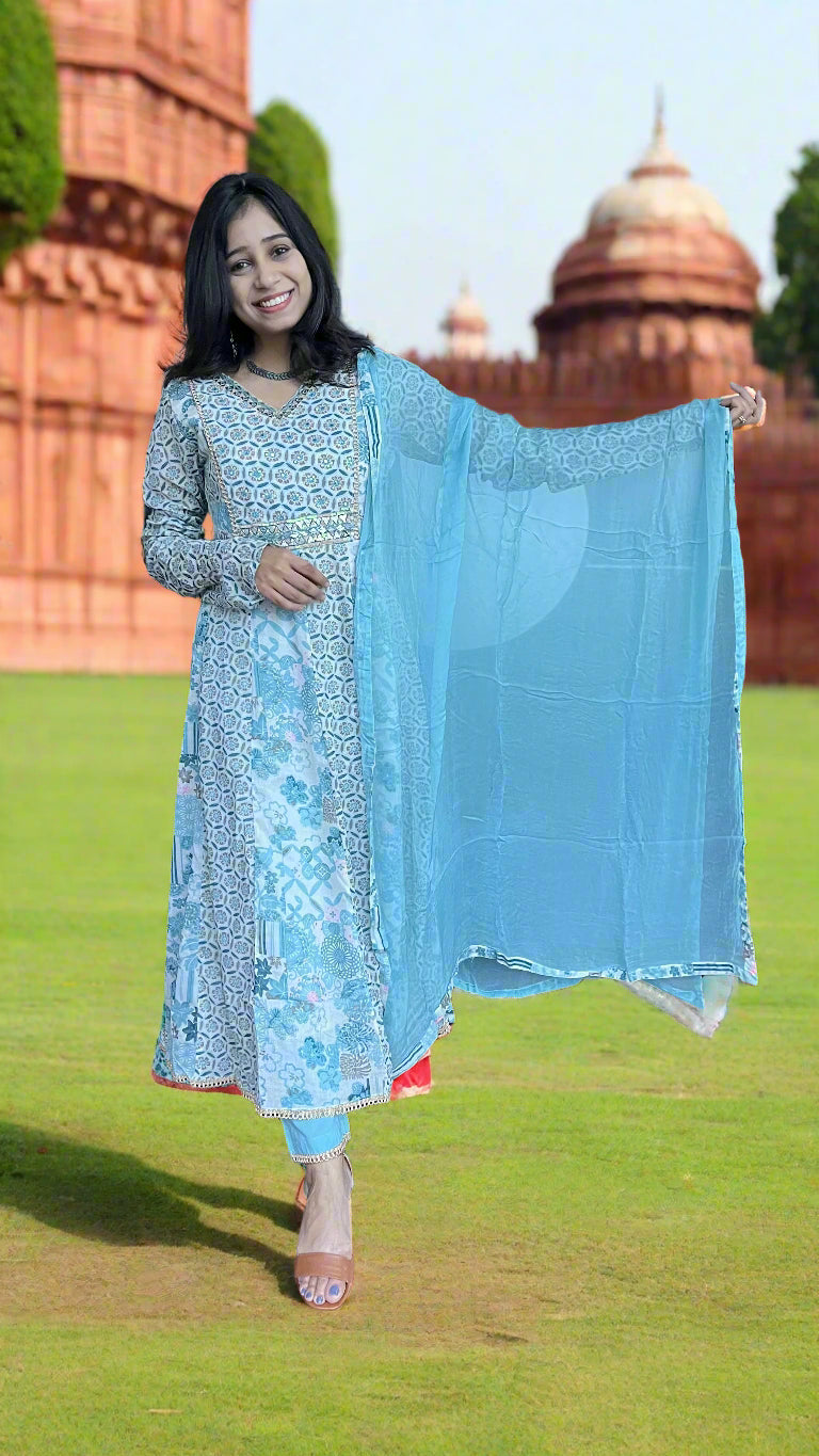 Buy MySilkLove Pewter Blue Pure Mul Cotton Suit Set Online