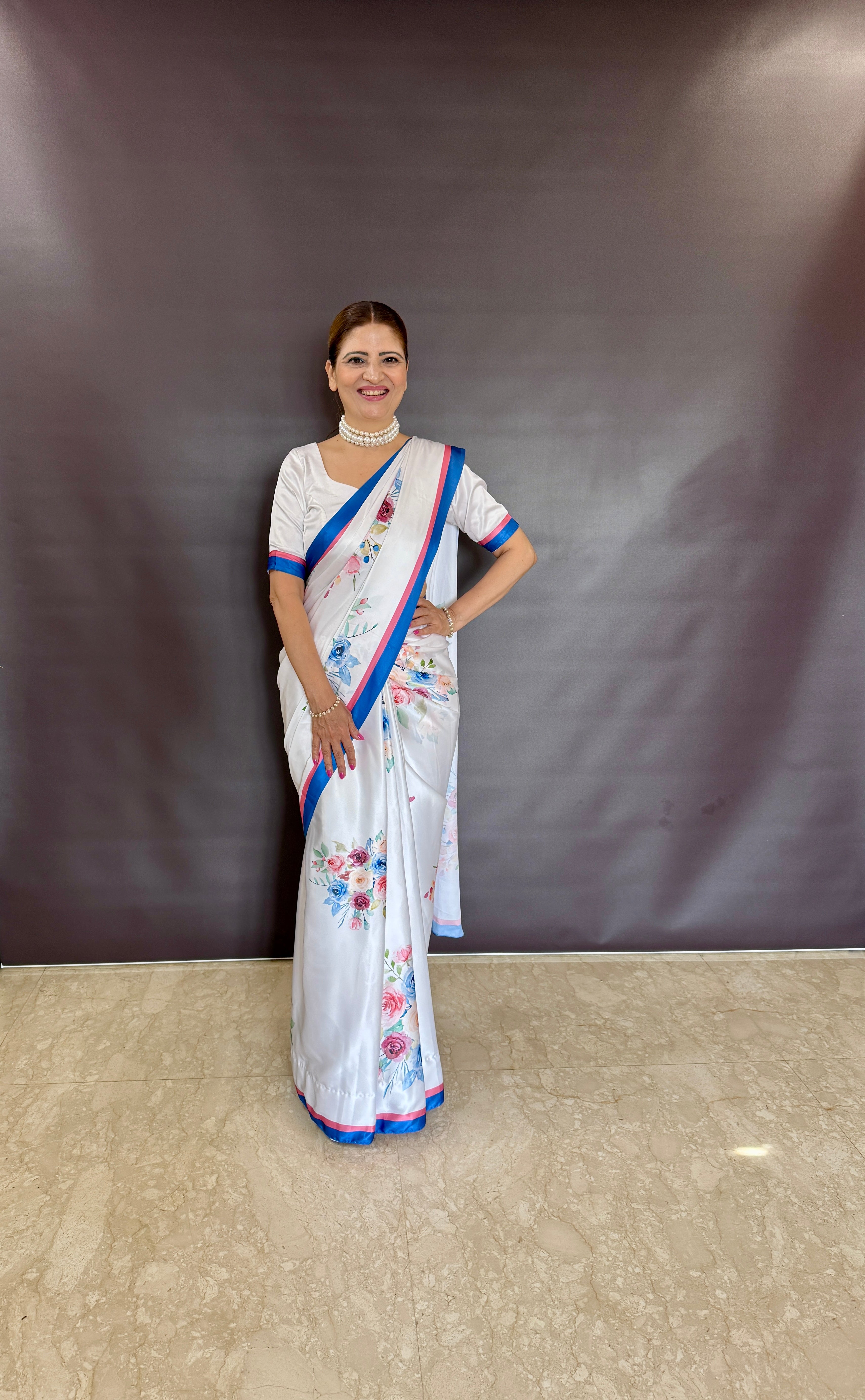 Buy MySilkLove Alia Bhatt Inspired Daisy White Floral Printed Satin Silk Saree Online