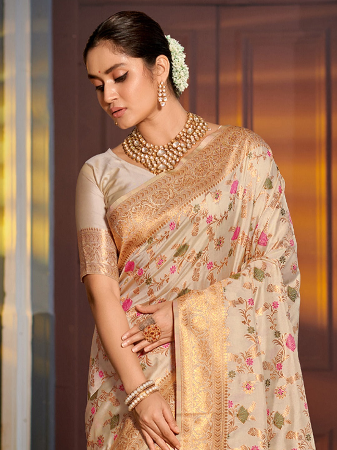 MySilkLove Cashmere Cream Zari Woven Banarasi Saree