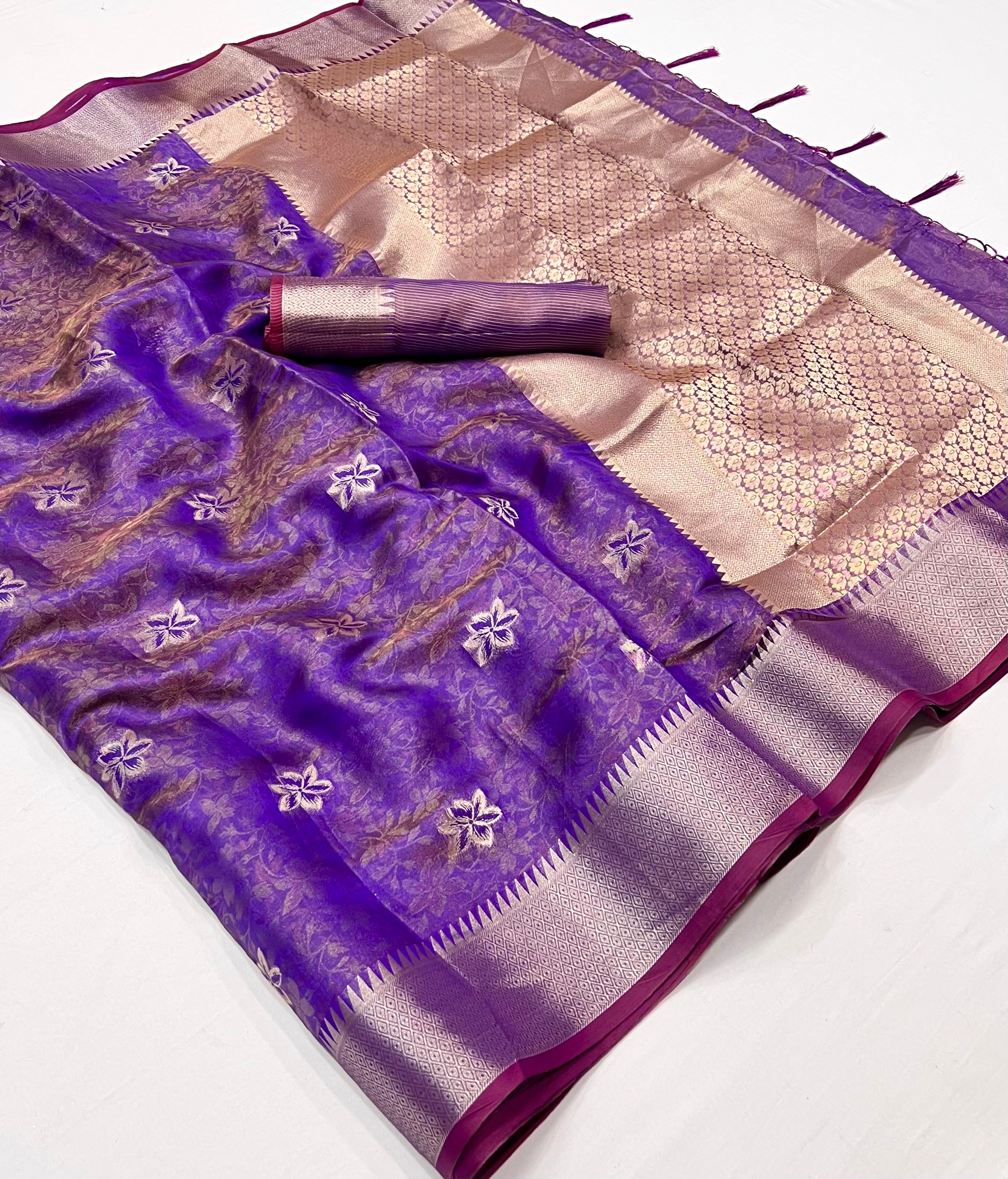 Buy MySilkLove Razzmic Berry Purple Dual Tone Banarasi Organza Silk Saree Online