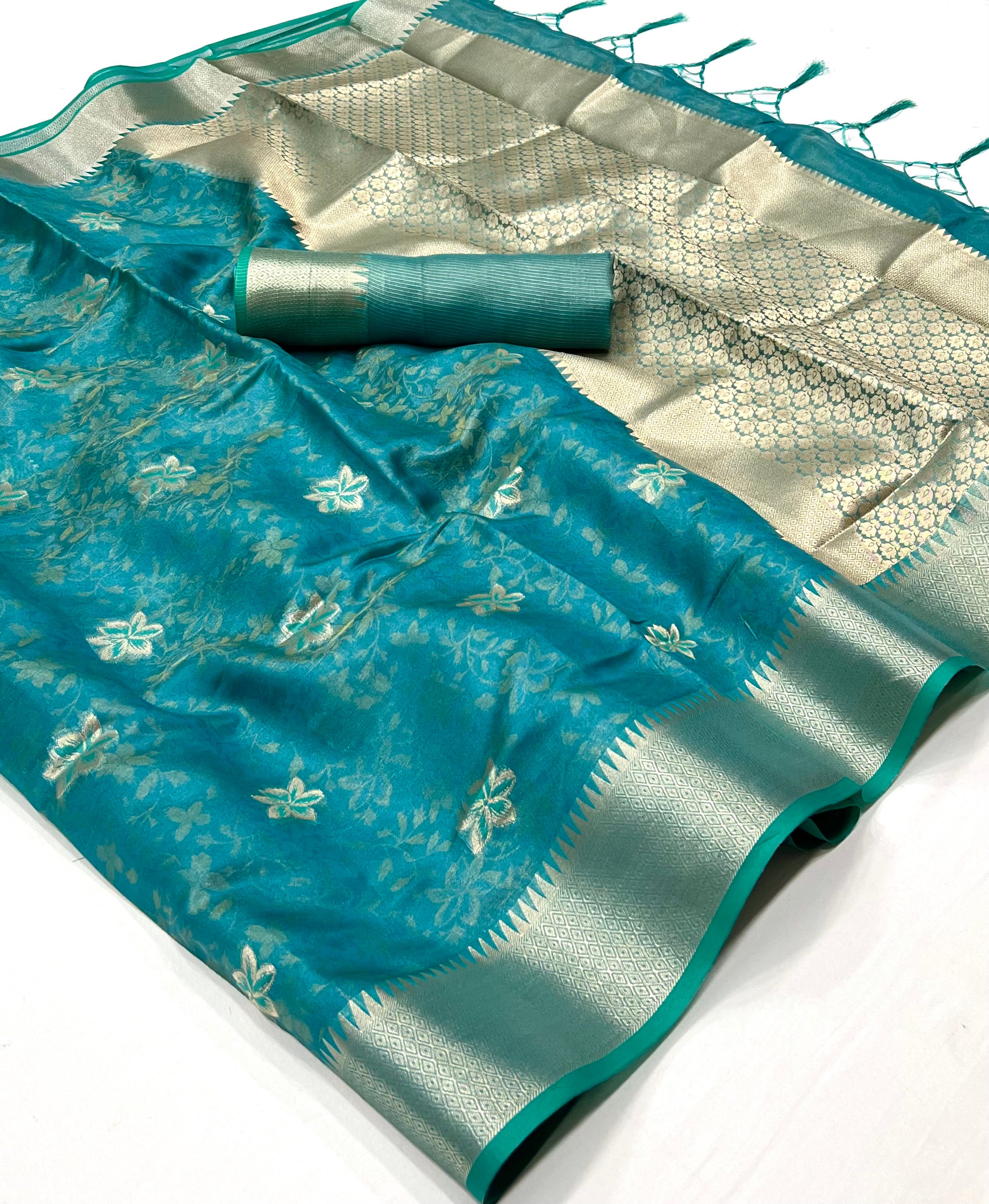 Buy MySilkLove Highland Green Dual Tone Banarasi Organza Silk Saree Online