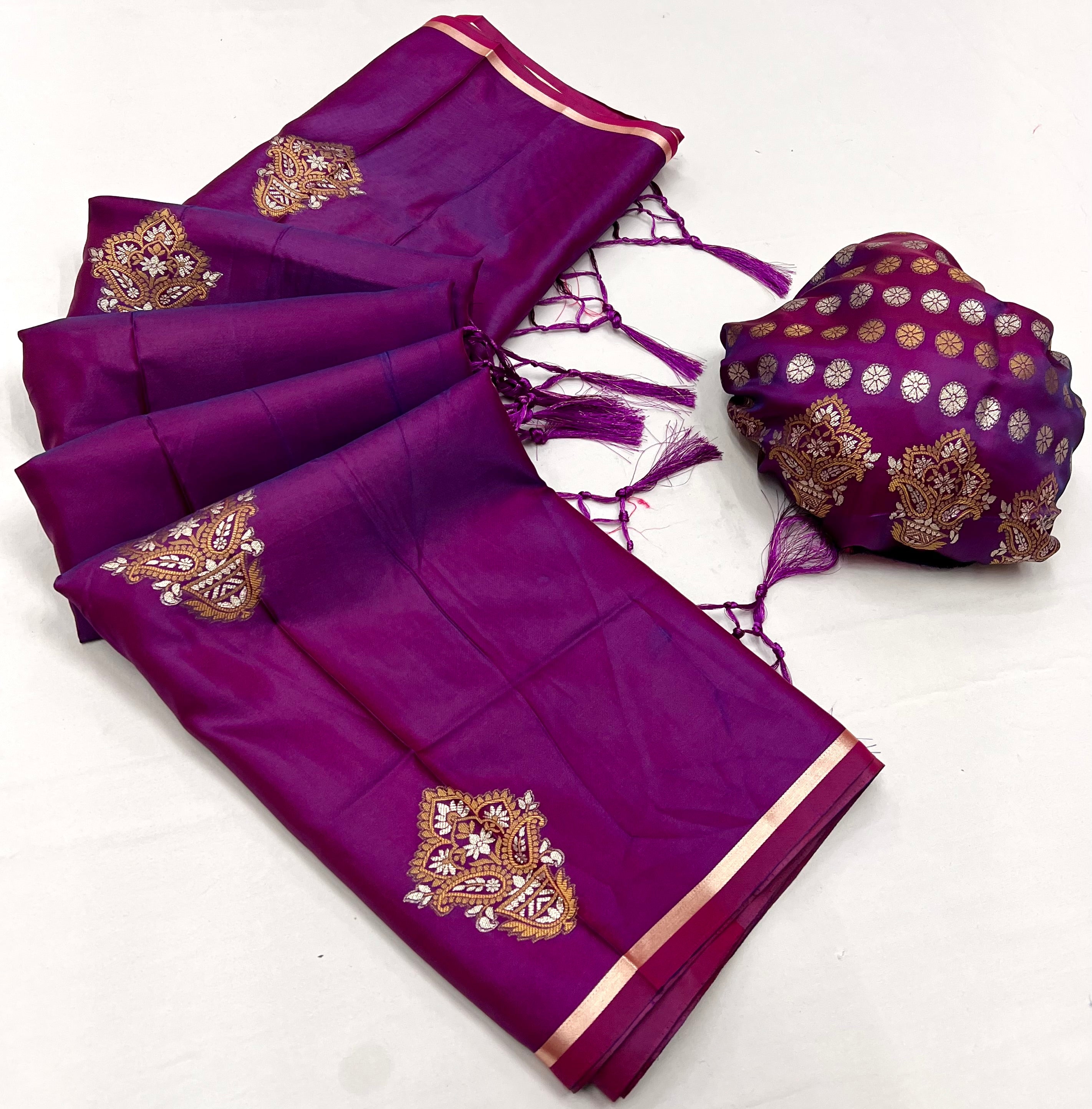 Buy MySilkLove Strikemaster Purple Woven Banarasi Satin Silk Saree Online