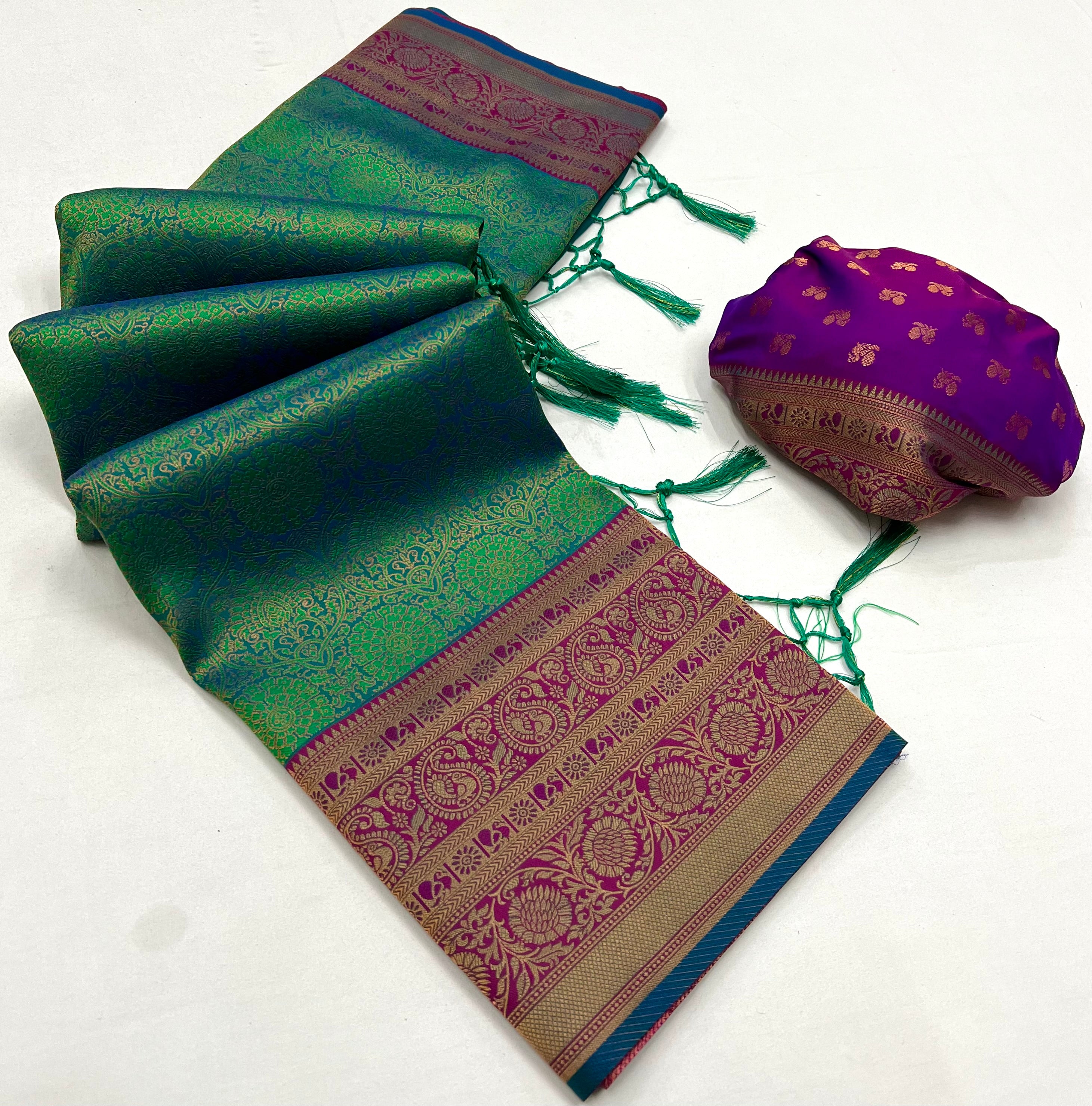 Buy MySilkLove Corduroy Green Chaap Handloom kanjivaram silk Saree Online