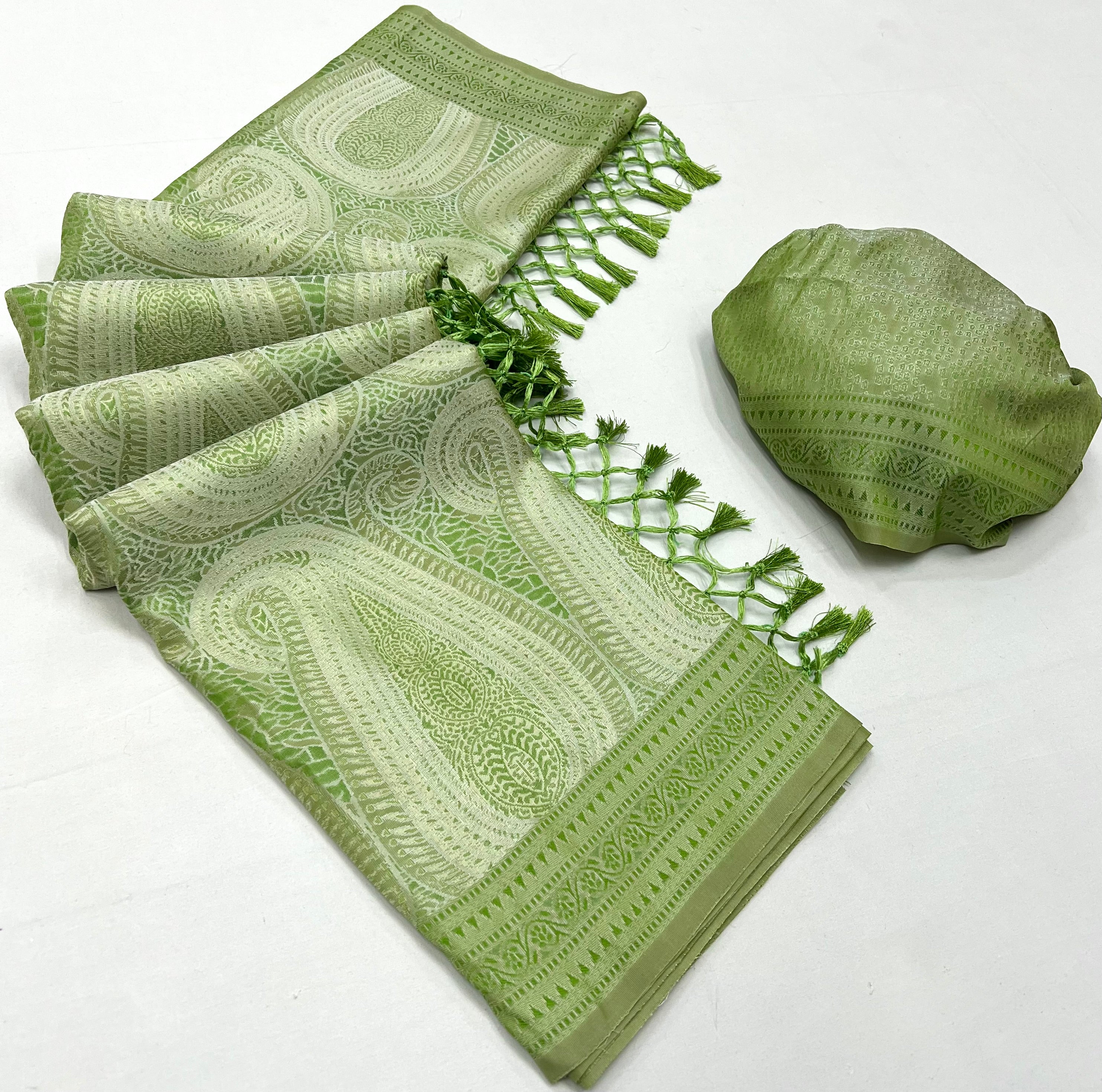 Buy MySilkLove Hillary Green Woven Kanjivaram Satin Silk Saree Online