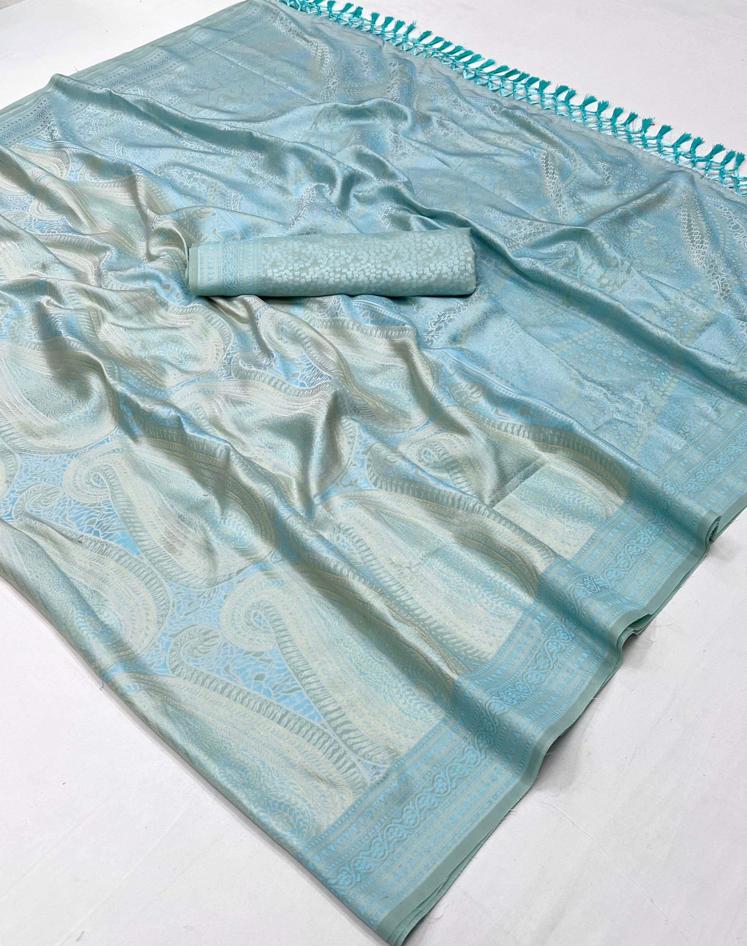 Buy MySilkLove Lynch Blue Woven Kanjivaram Satin Silk Saree Online