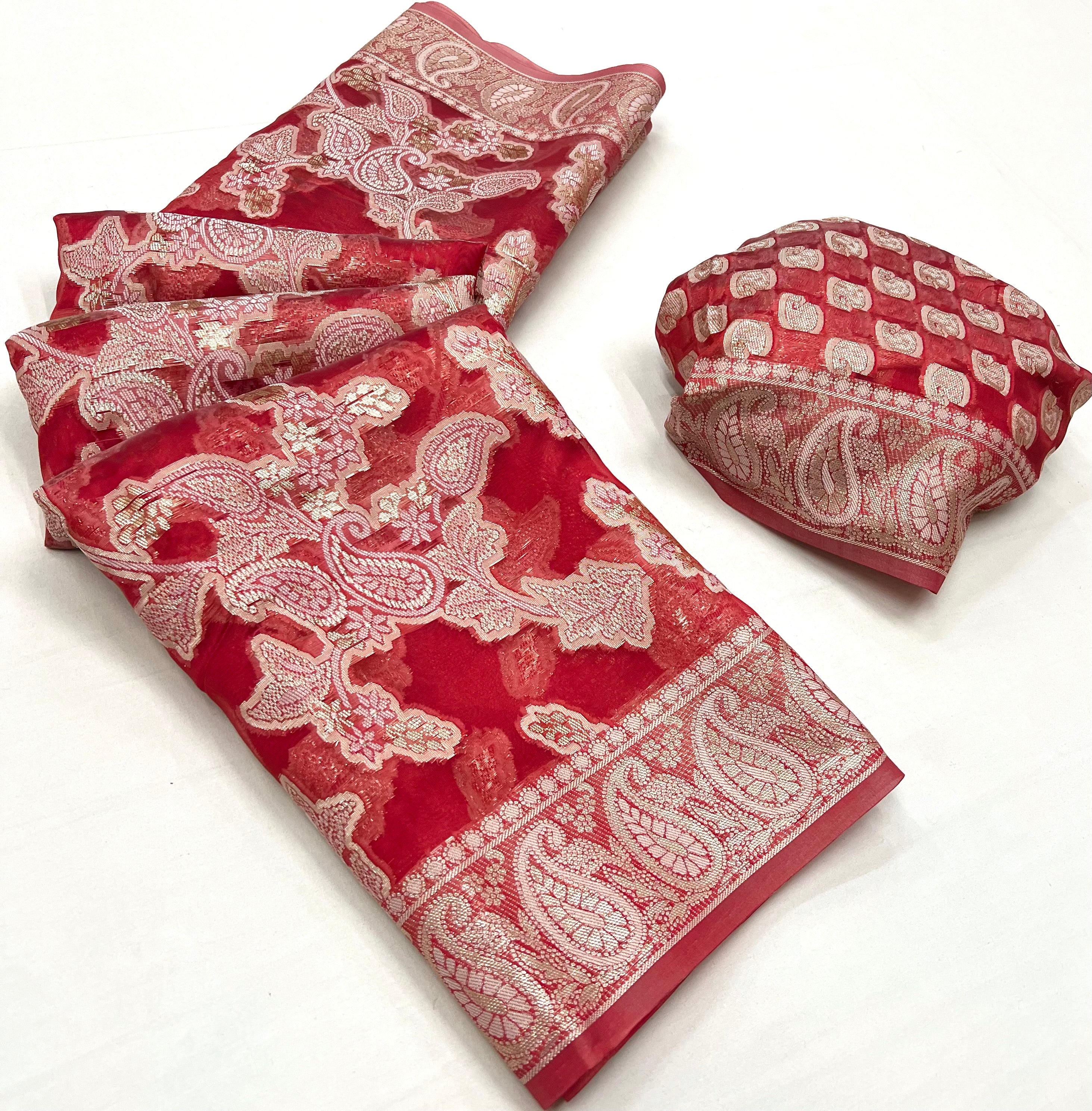 Buy MySilkLove Rose Pink Woven Lucknowi Chikankari Saree Online