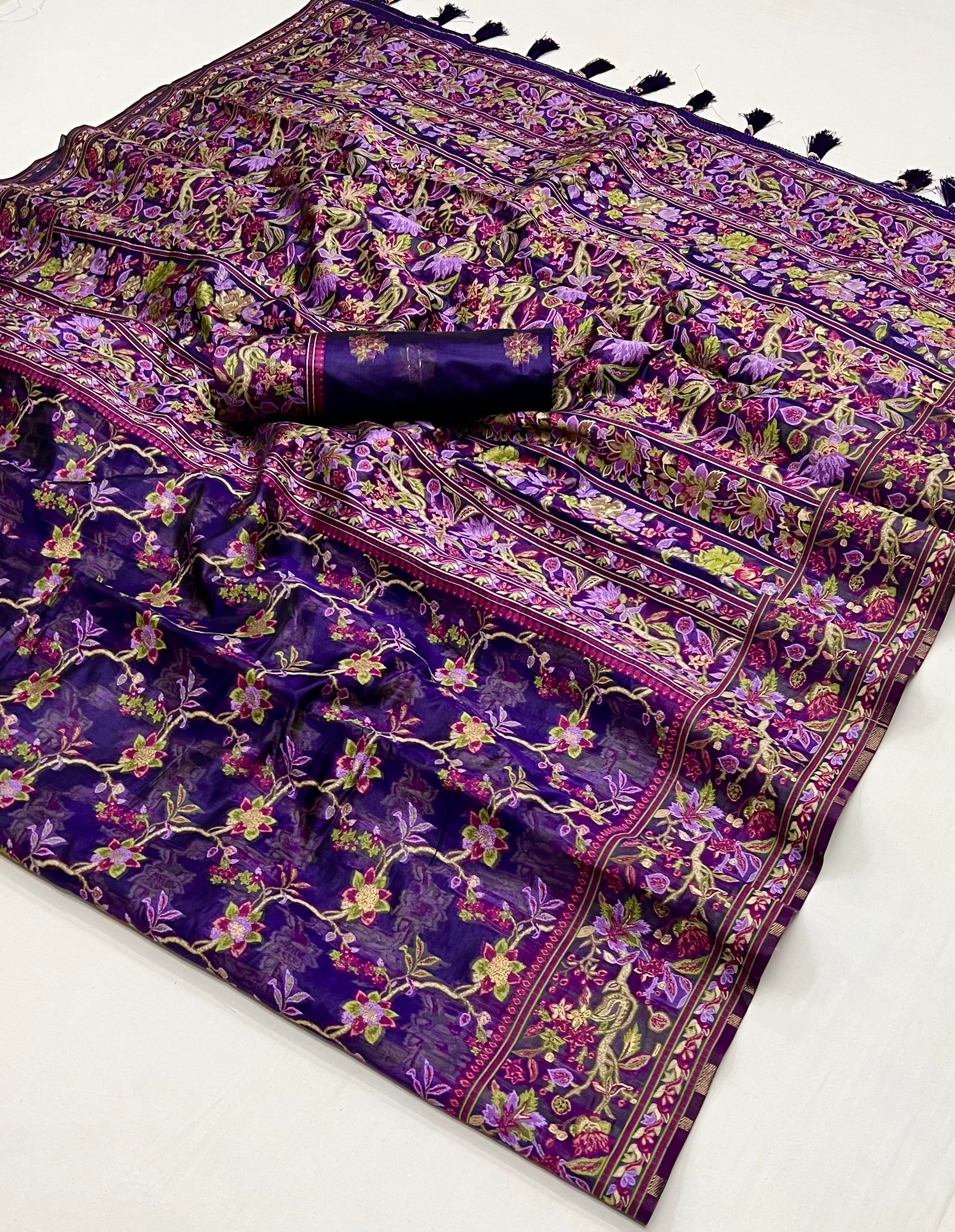 Buy MySilkLove Jamun Purple Organza Handloom Parsi Saree Online