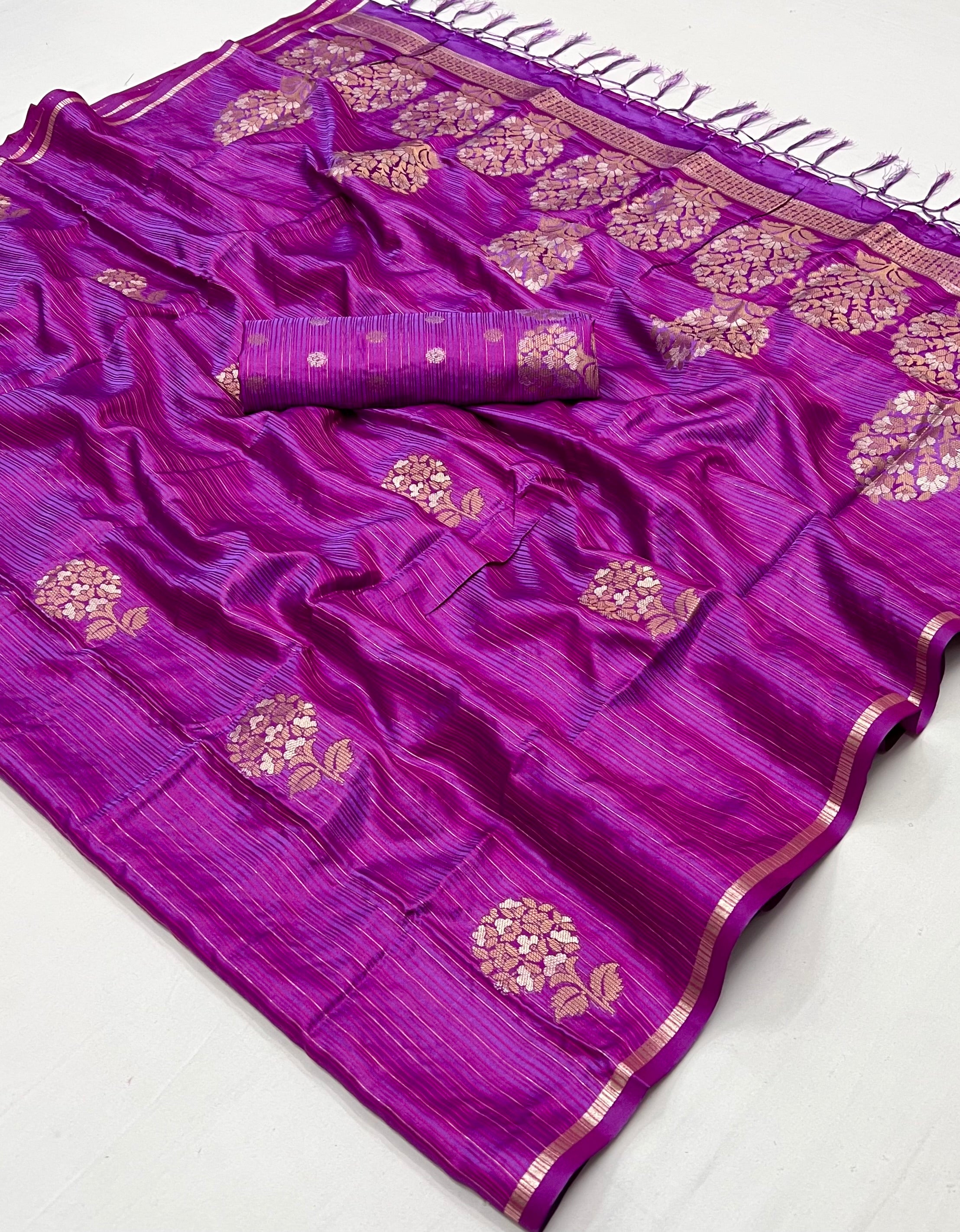 Buy MySilkLove Viola Purple Woven Banarasi Satin Silk Saree Online