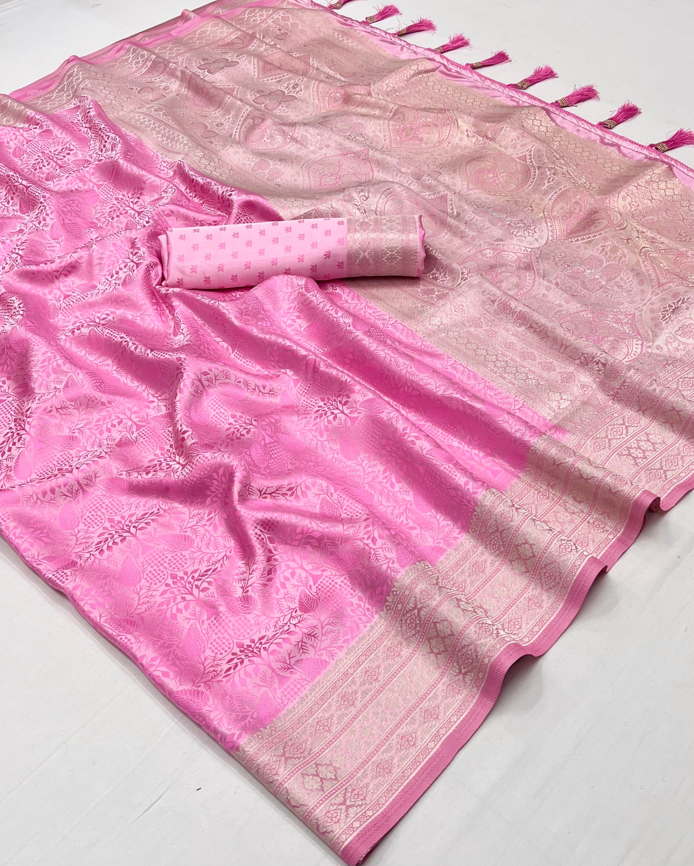 Buy MySilkLove Sea Pink Woven Banarasi Satin Silk Saree Online