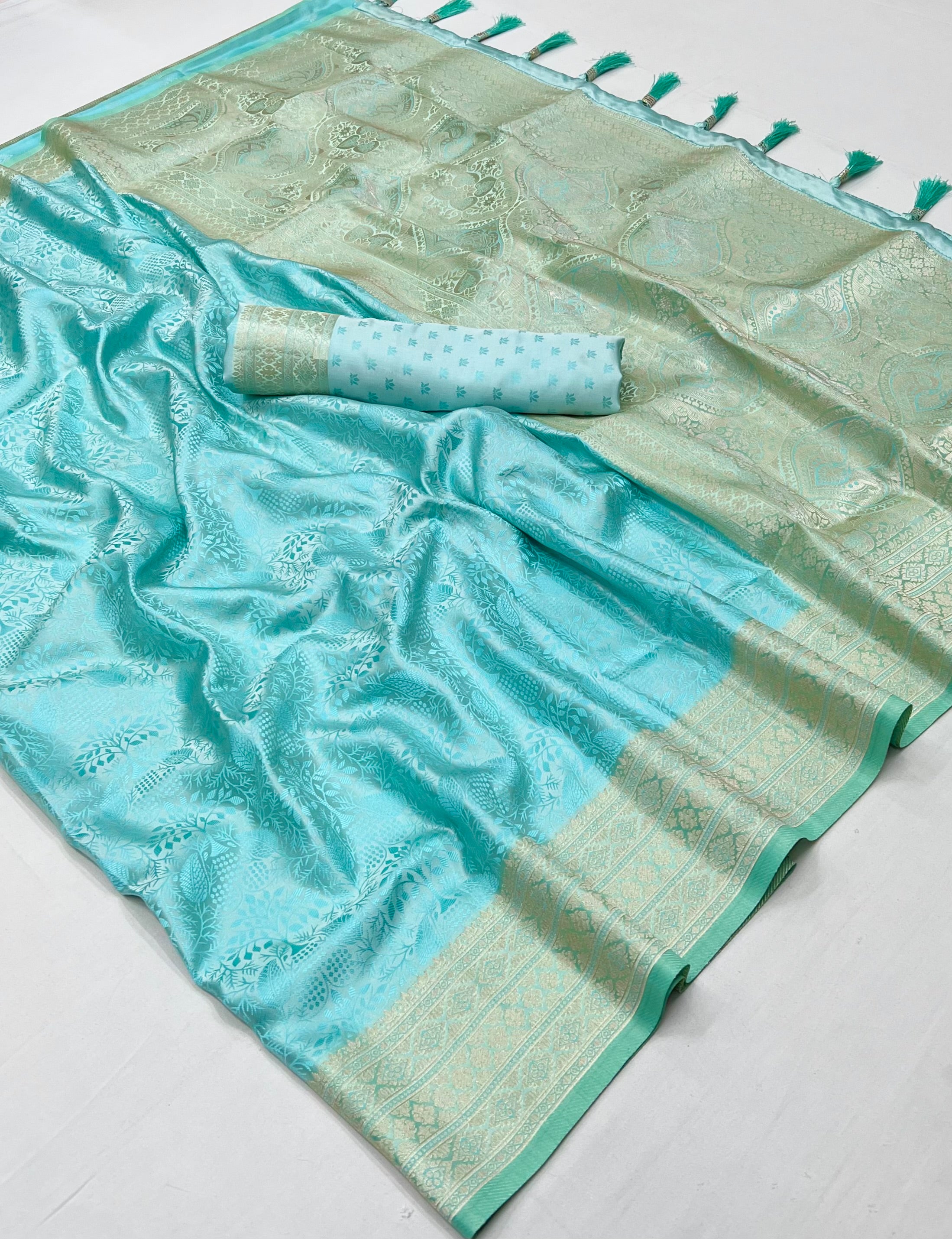 Buy MySilkLove Envy Blue Woven Banarasi Satin Silk Saree Online