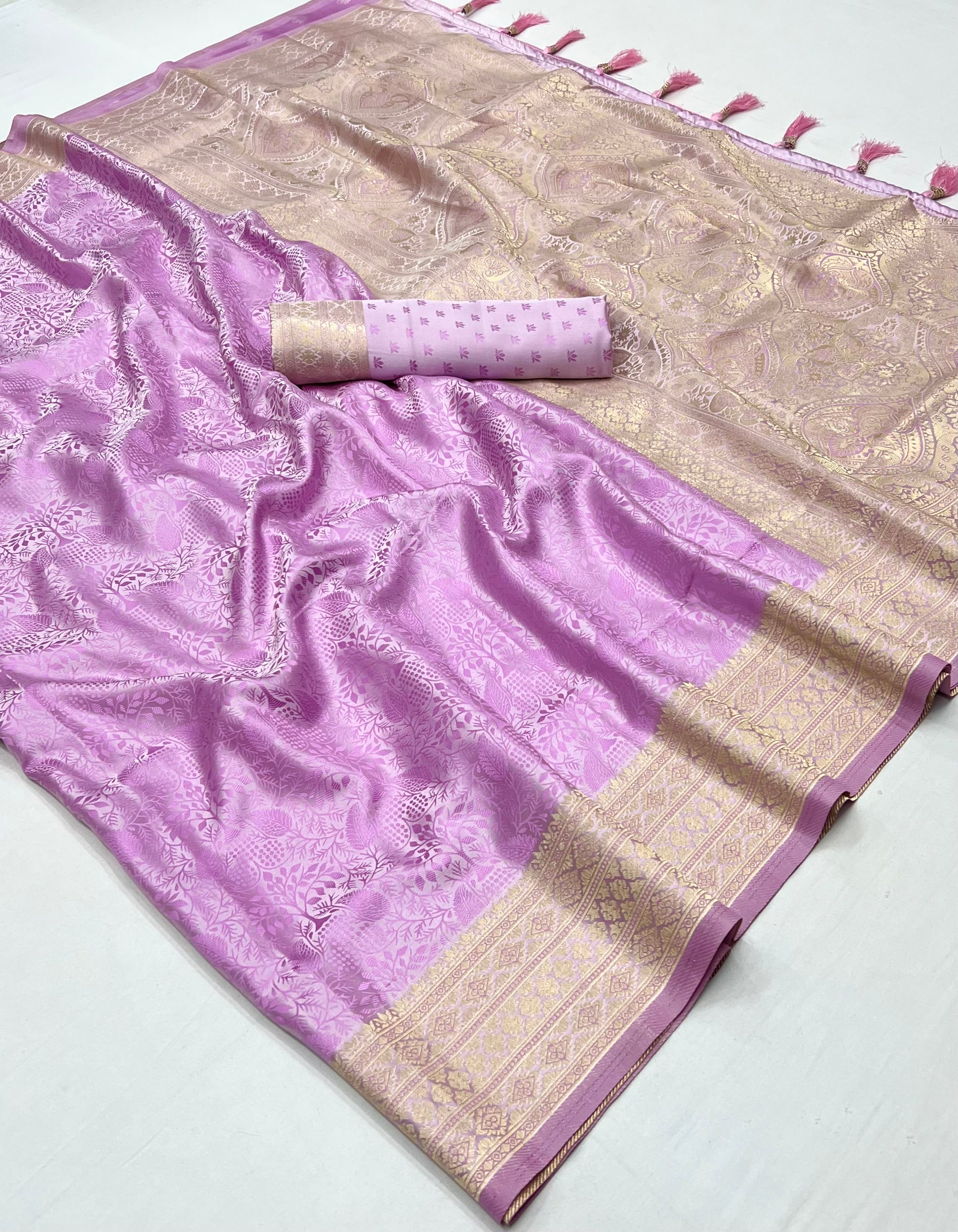 Buy MySilkLove Biloba Flower Purple Woven Banarasi Satin Silk Saree Online