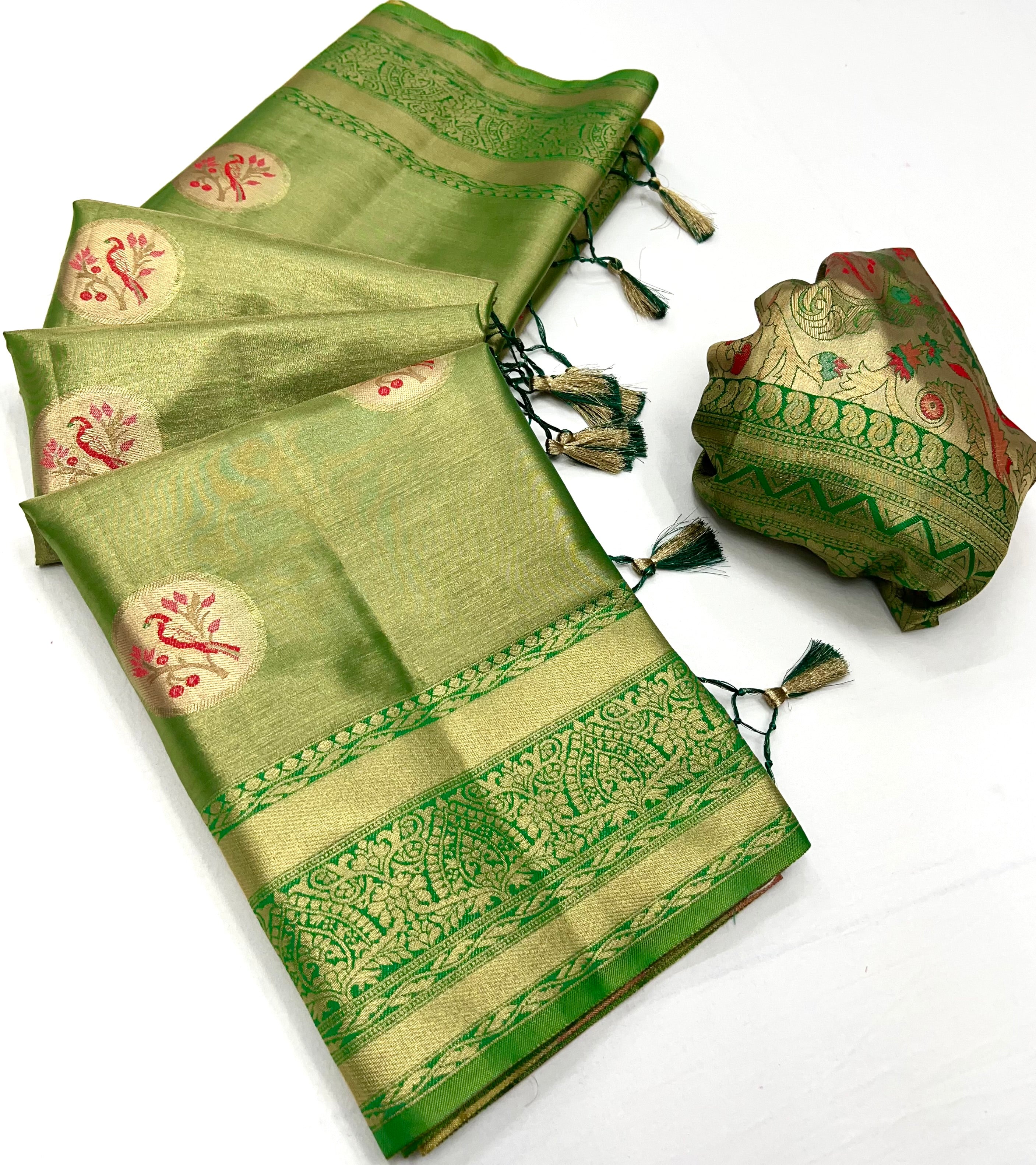 Buy MySilkLove Dingley Green Dual Tone Banarasi Silk Saree Online