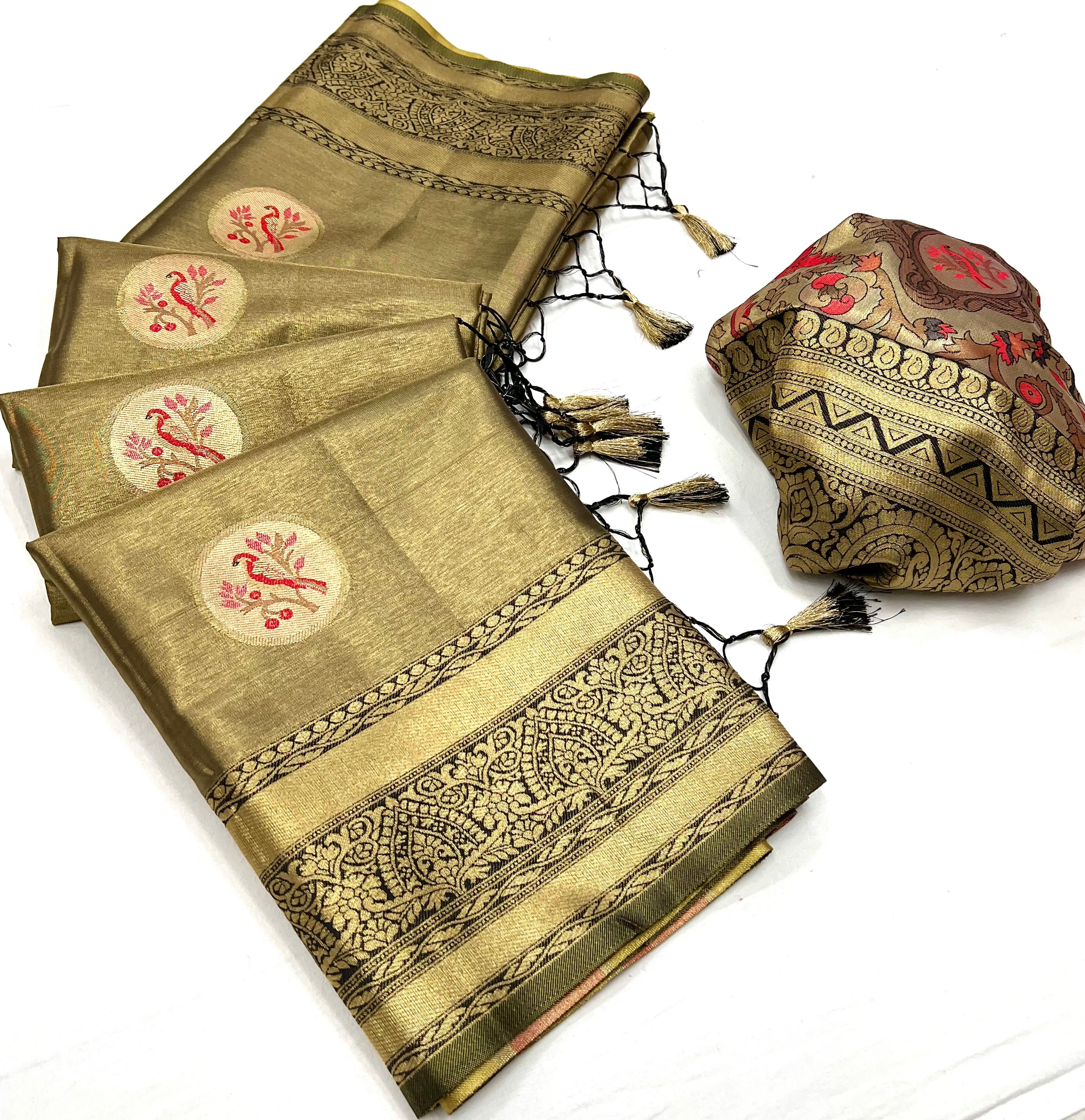 Buy MySilkLove Ironstone Brown Dual Tone Banarasi Silk Saree Online