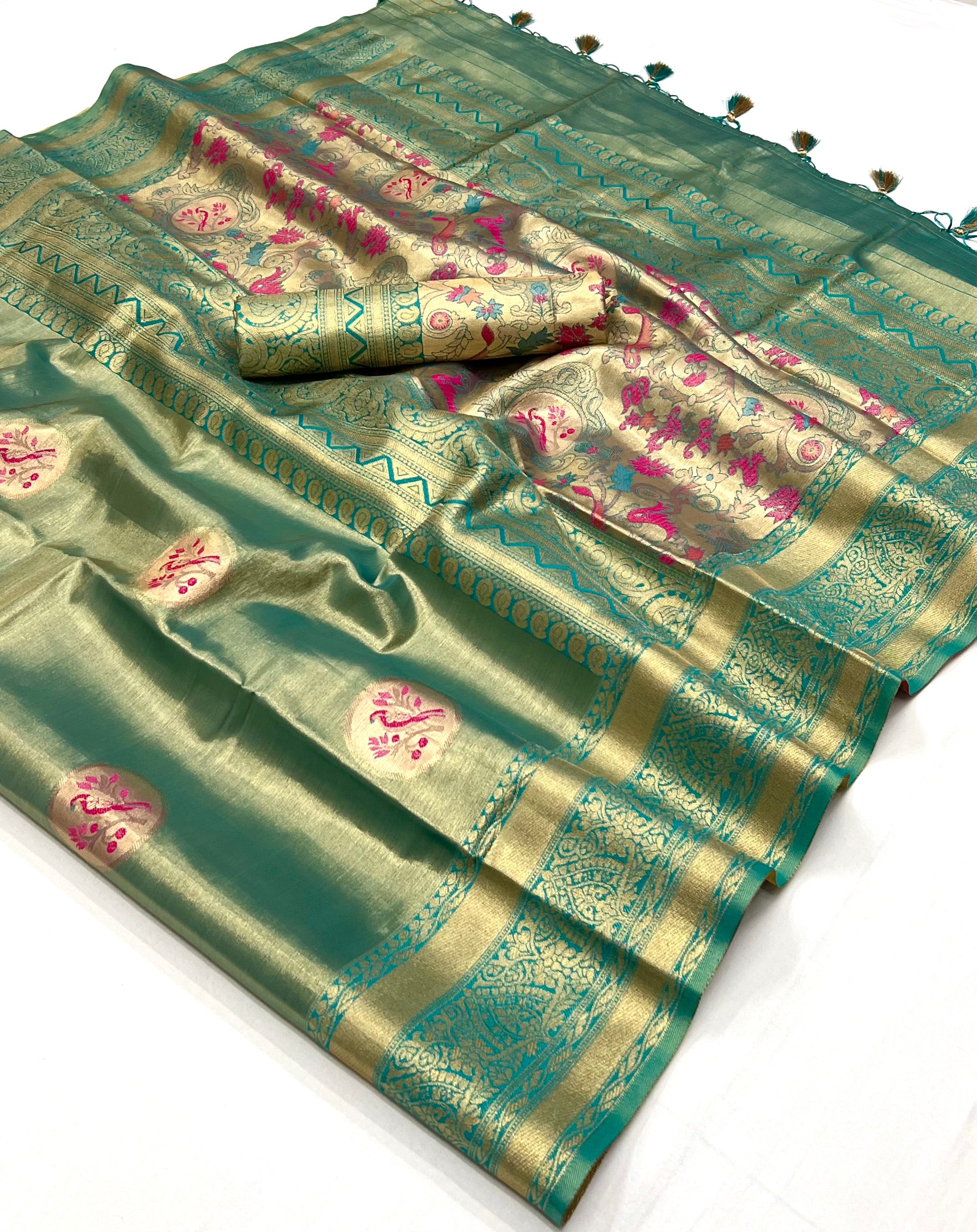 Buy MySilkLove Glade Green Dual Tone Banarasi Silk Saree Online