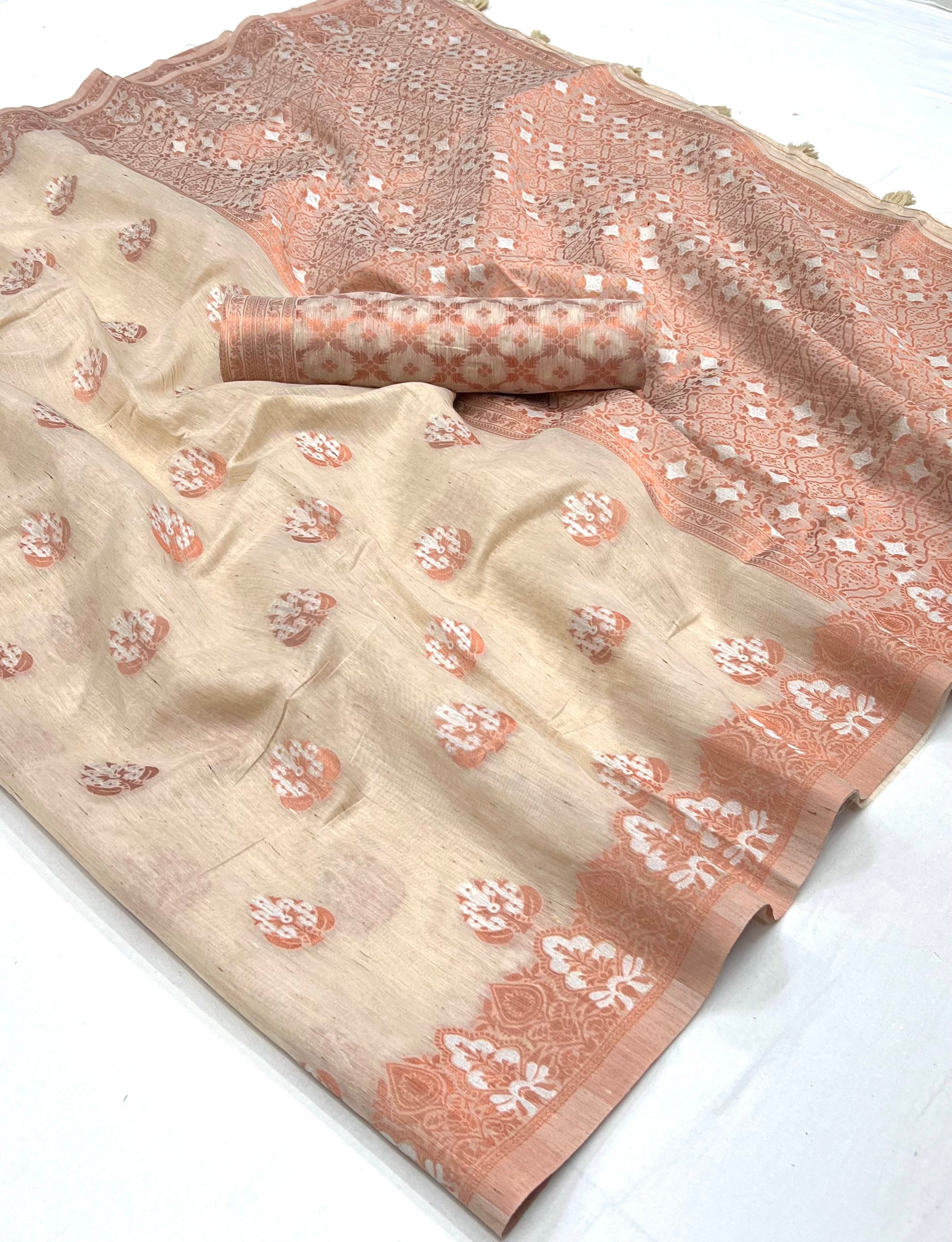 Buy MySilkLove Rose Fog Pink Bronze Zari Woven Linen Silk Saree Online