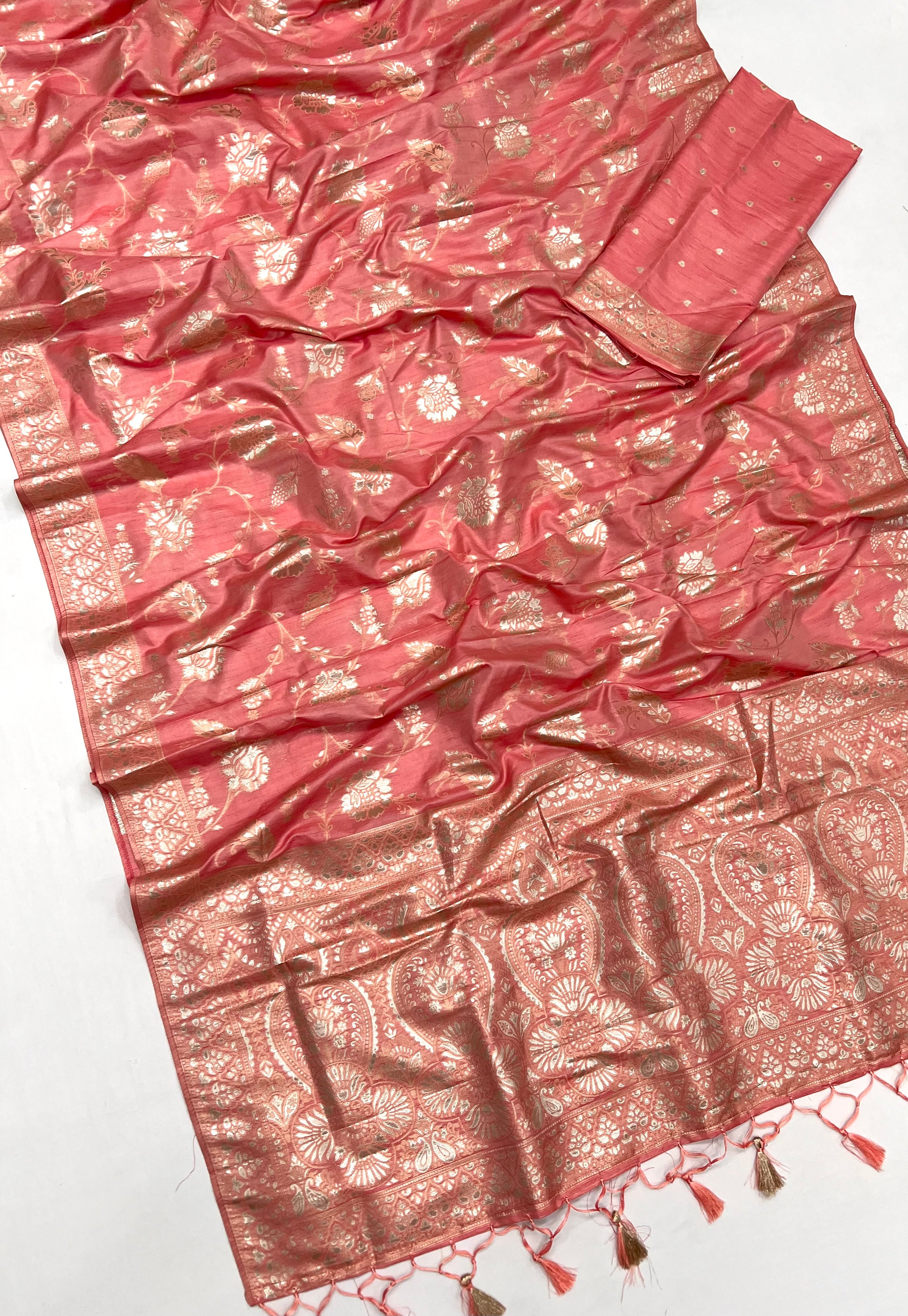 Buy MySilkLove Burning Sand  Peach Zari Woven Banarasi Saree Online