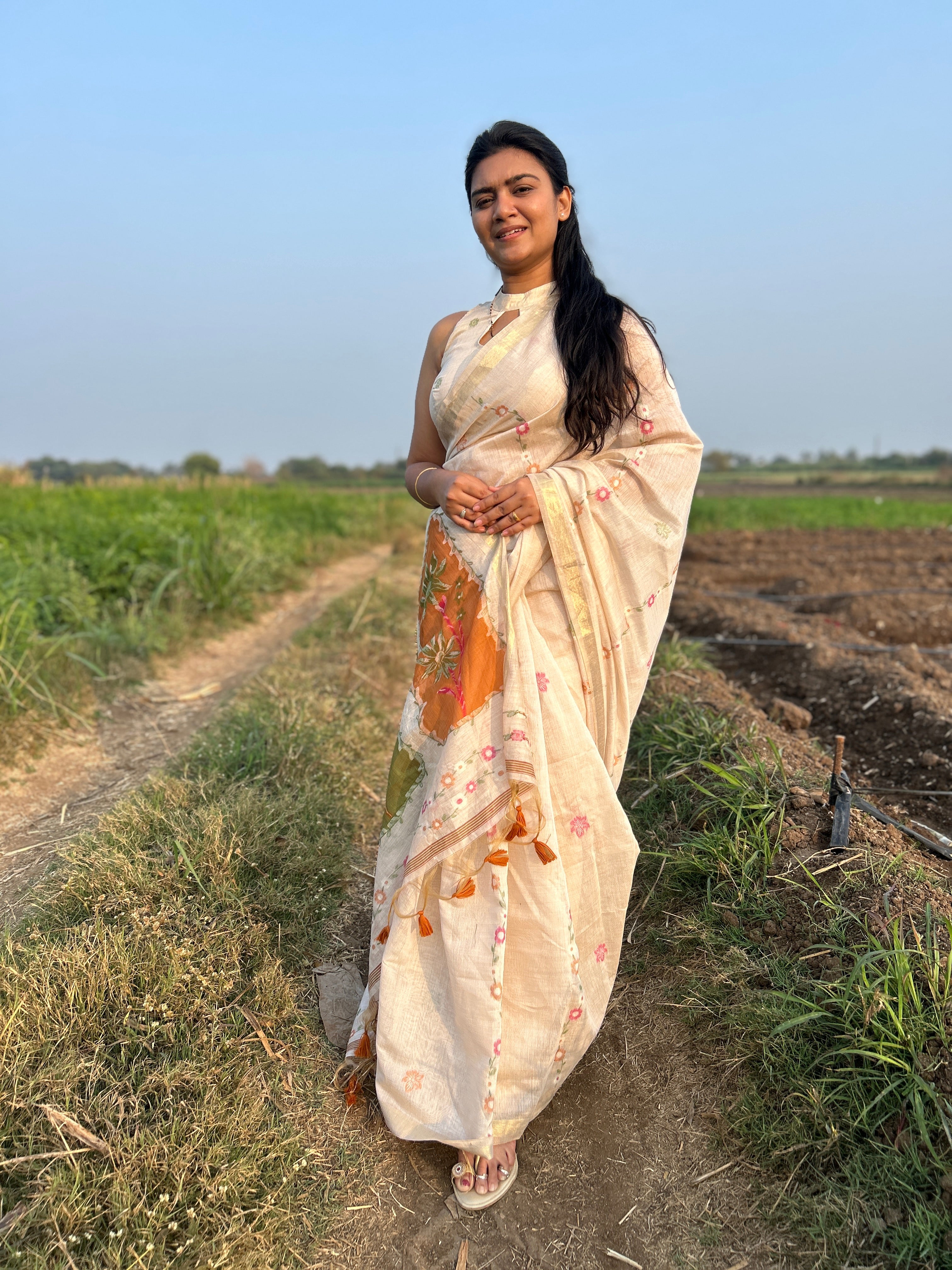 Buy MySilkLove Coconut Cream Handloom Muga Cotton Saree Online