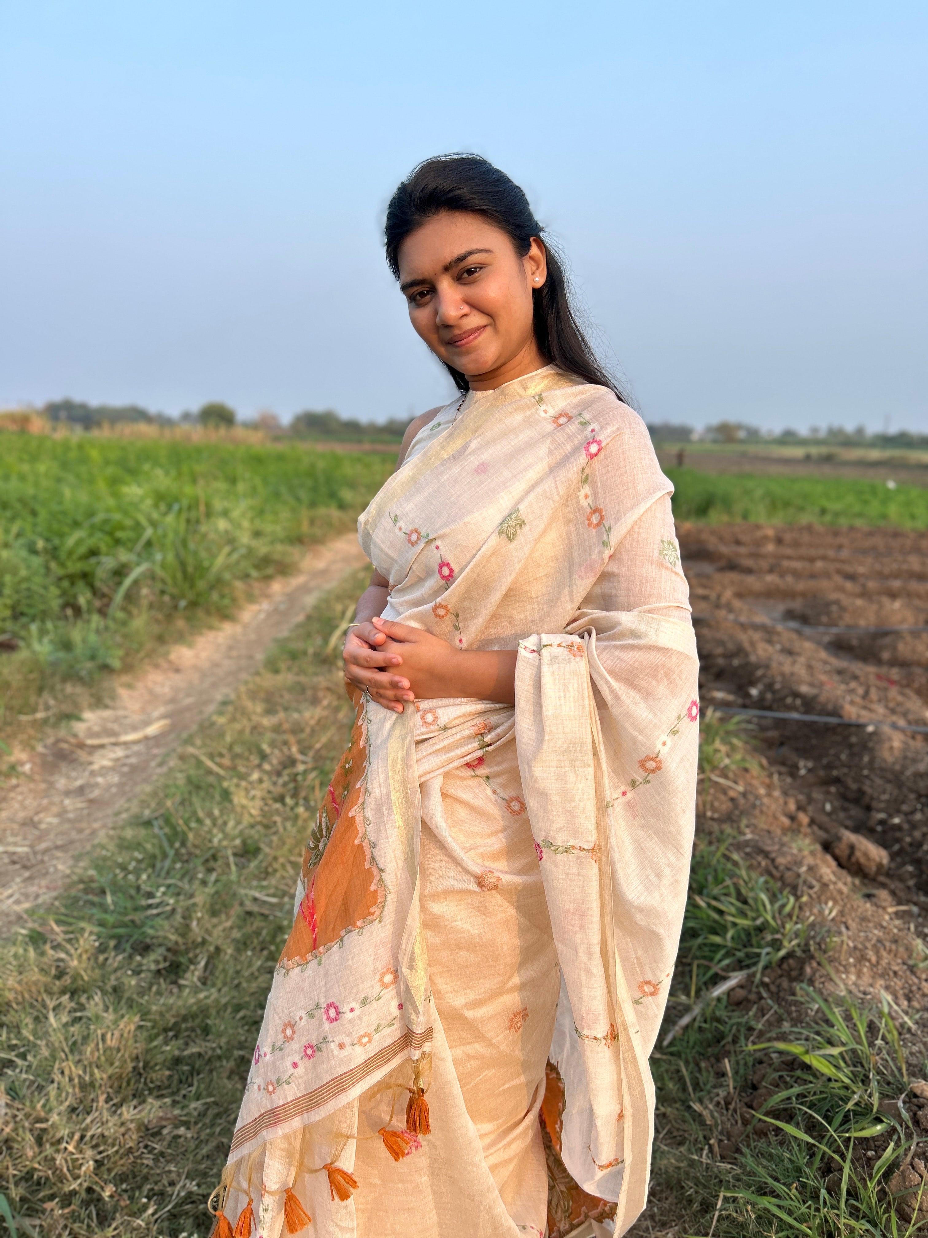 Buy MySilkLove Coconut Cream Handloom Muga Cotton Saree Online