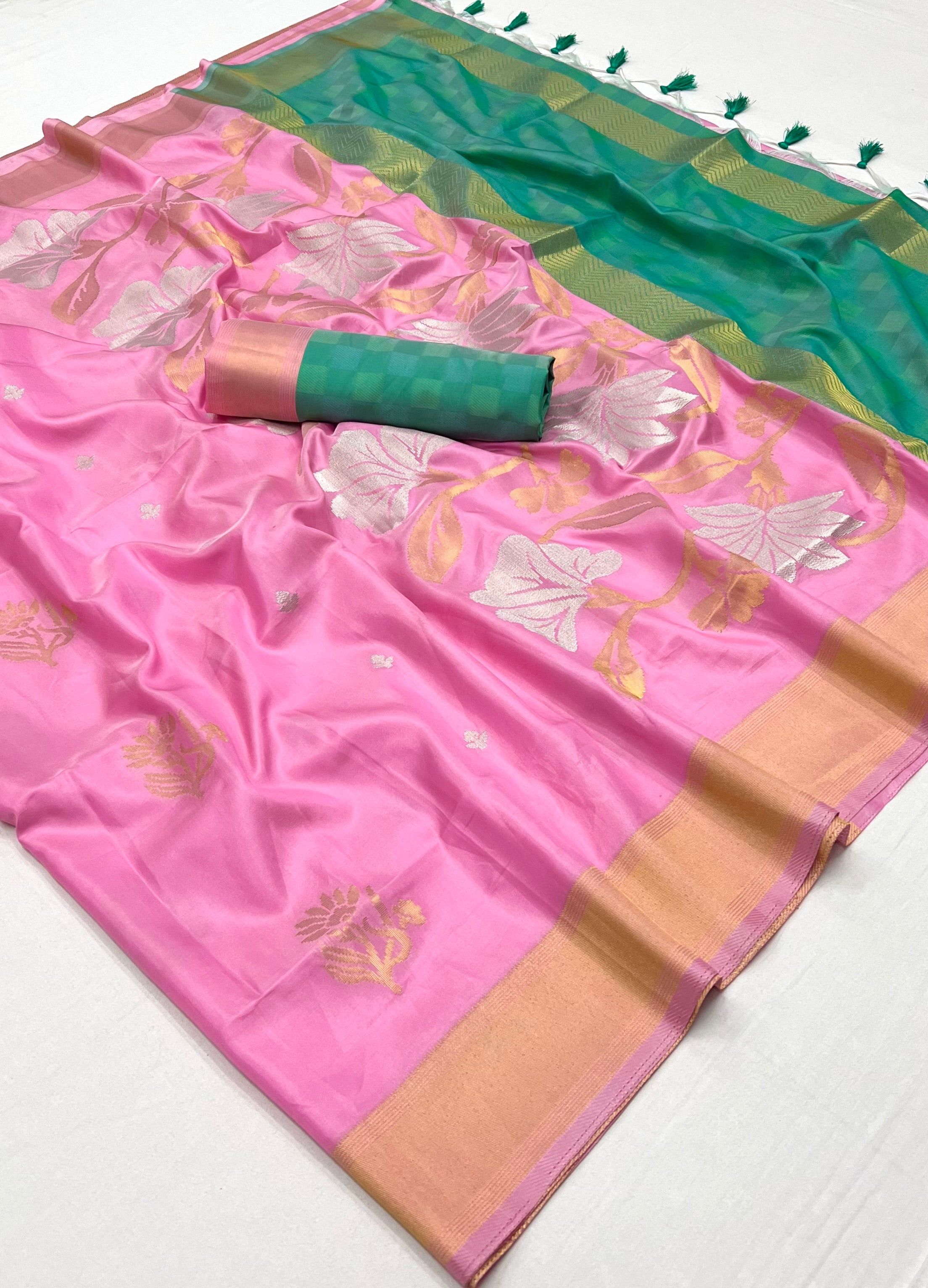 Buy MySilkLove Cherry Blossom Pink Banarasi Handloom Saree Online