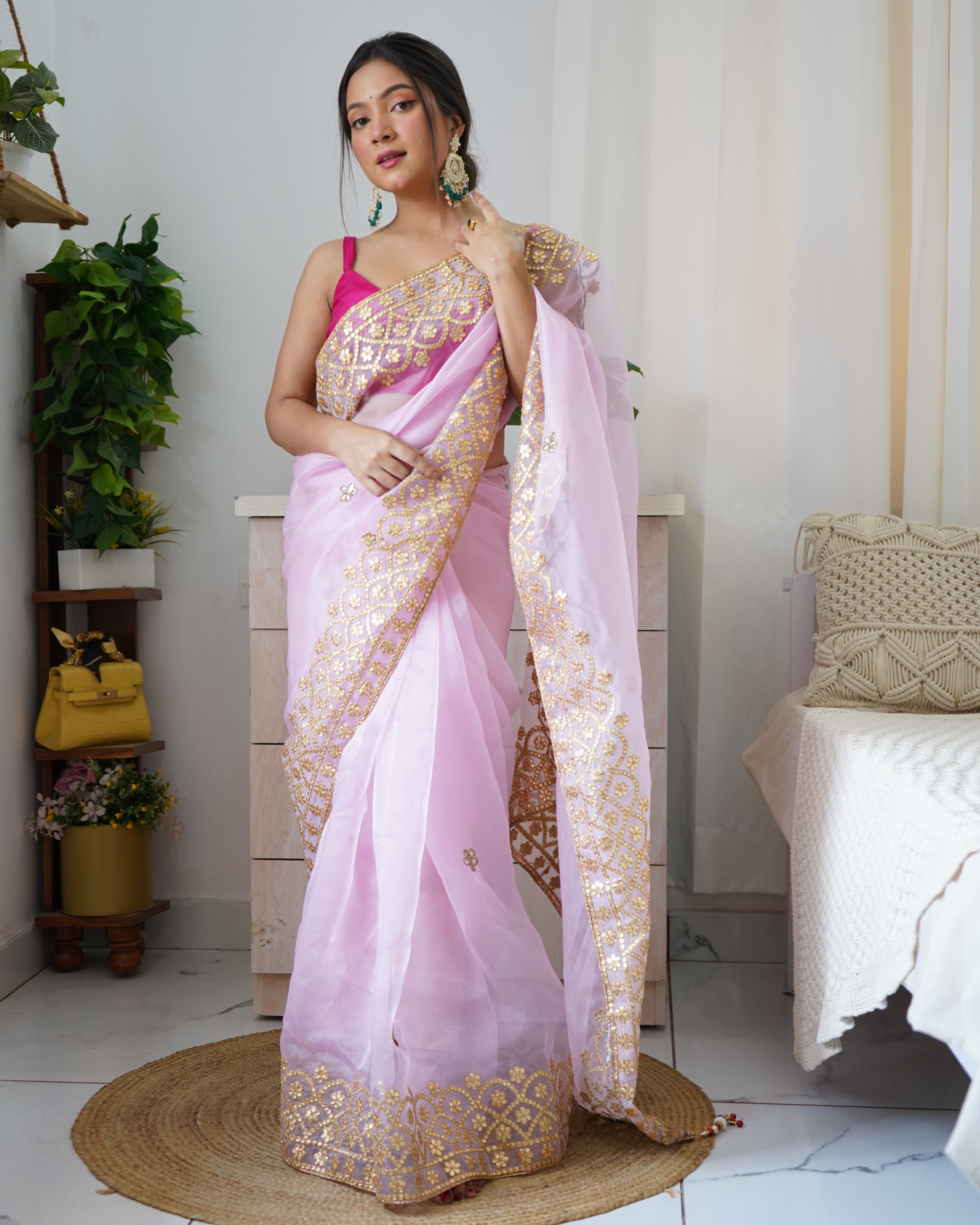 Buy MySilkLove Lilac Pink Organza Saree Online