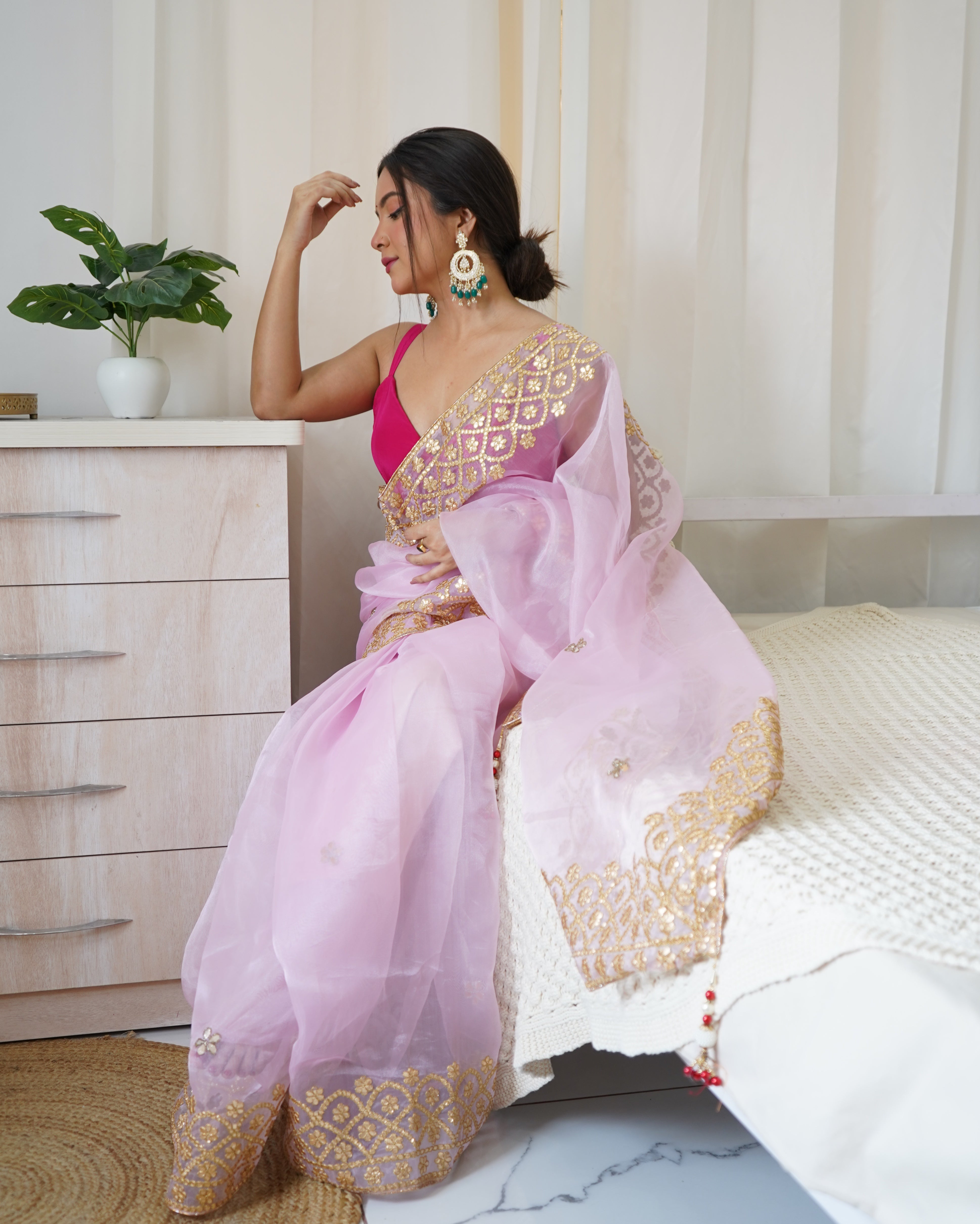 Buy MySilkLove Lilac Pink Organza Saree Online