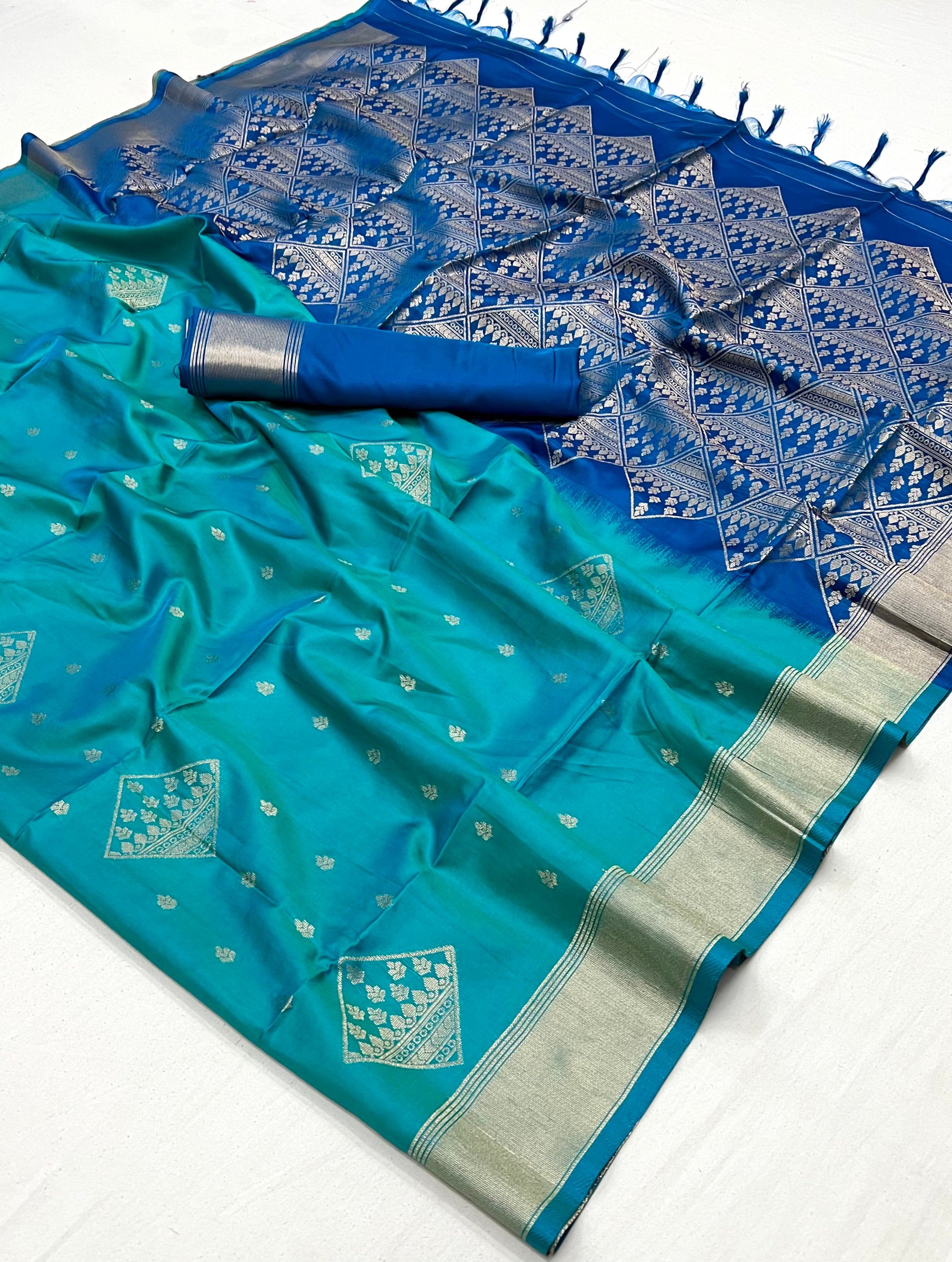 Buy MySilkLove Neptune Blue Banarasi Handloom Saree Online