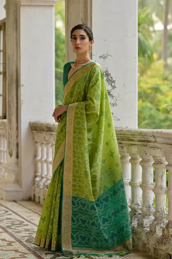 Buy MySilkLove Tan Green Woven Raw Silk Saree Online