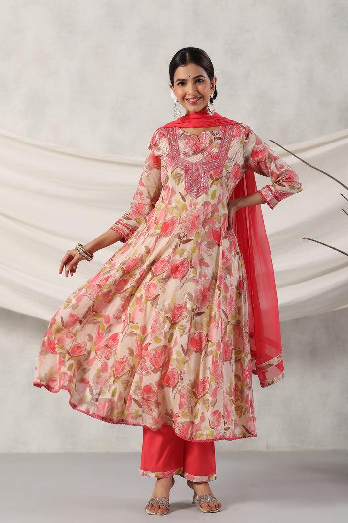 Buy MySilkLove Tonys Pink Floral Alia Pure Mul Cotton Suit Online