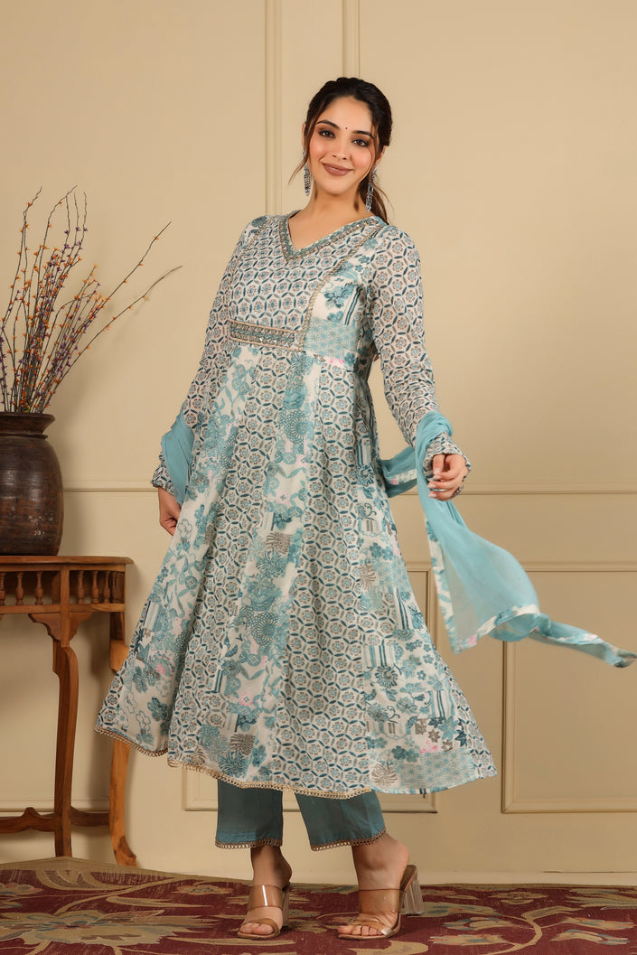 Buy MySilkLove Pewter Blue Pure Mul Cotton Suit Set Online