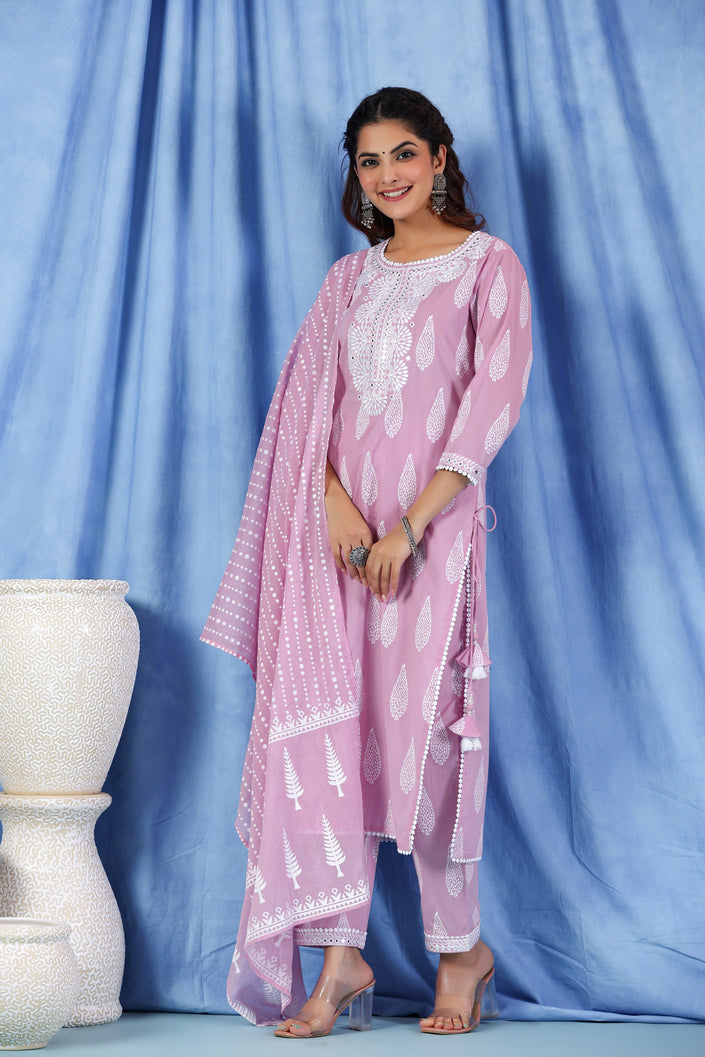 Buy MySilkLove Light Orchid Purple Pure Cotton Suit Set Online