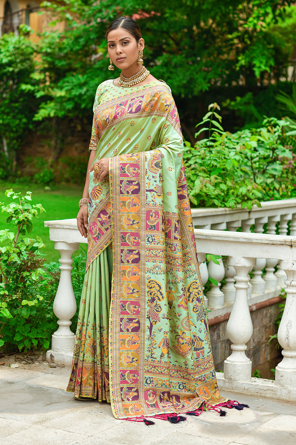 Buy MySilkLove Glade Green Kashmiri Woven Banarasi Silk Saree Online