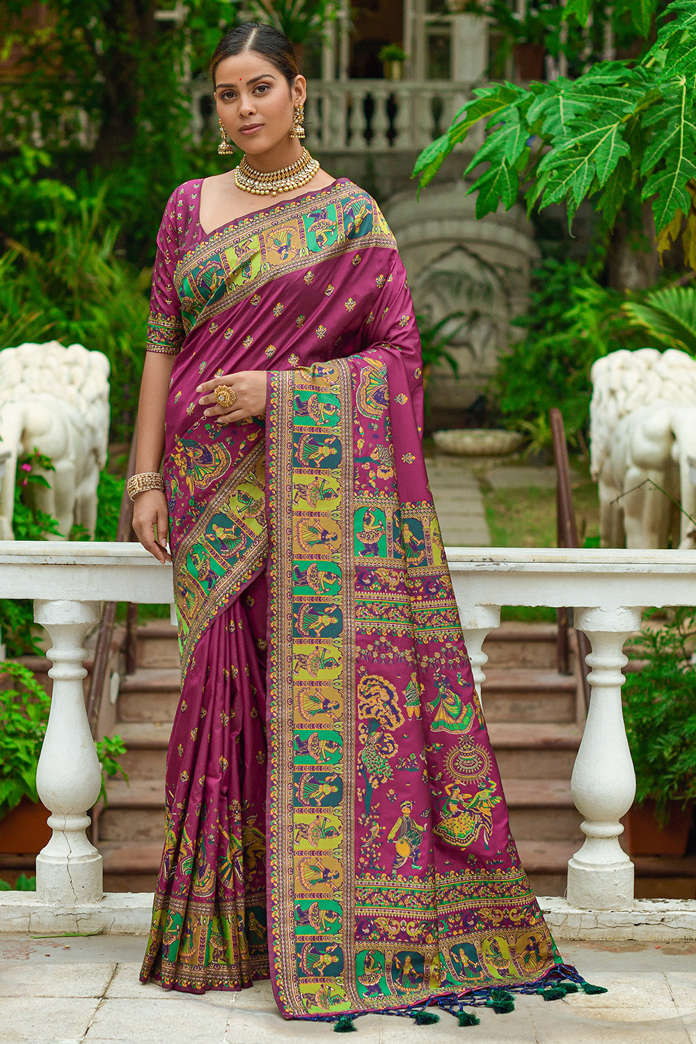 Buy MySilkLove Ruby Purple Kashmiri Woven Banarasi Silk Saree Online