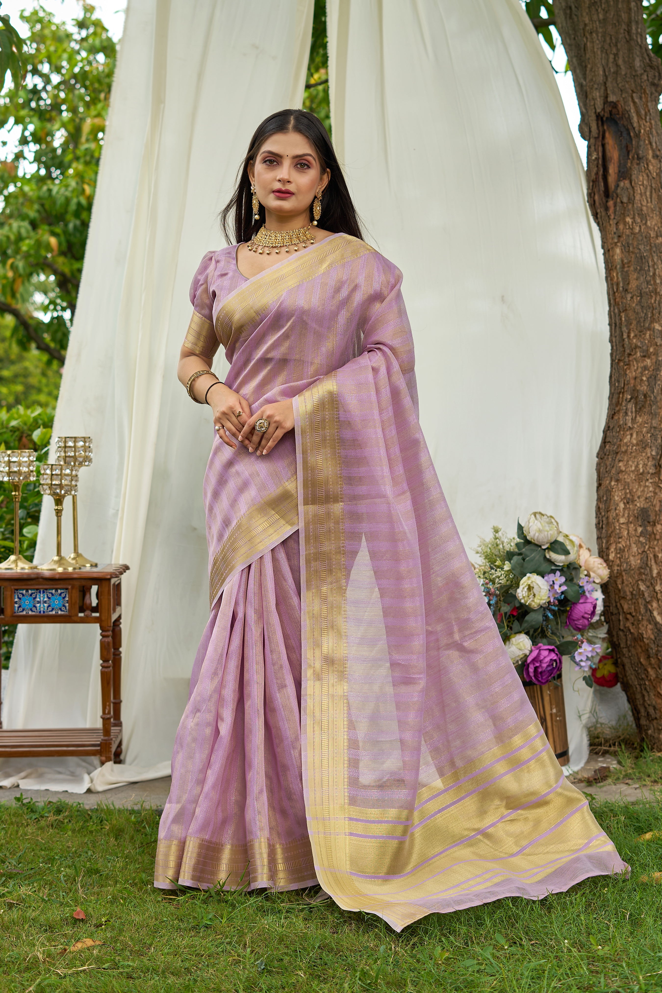 Buy MySilkLove Lily Purple Woven Tissue Saree Online