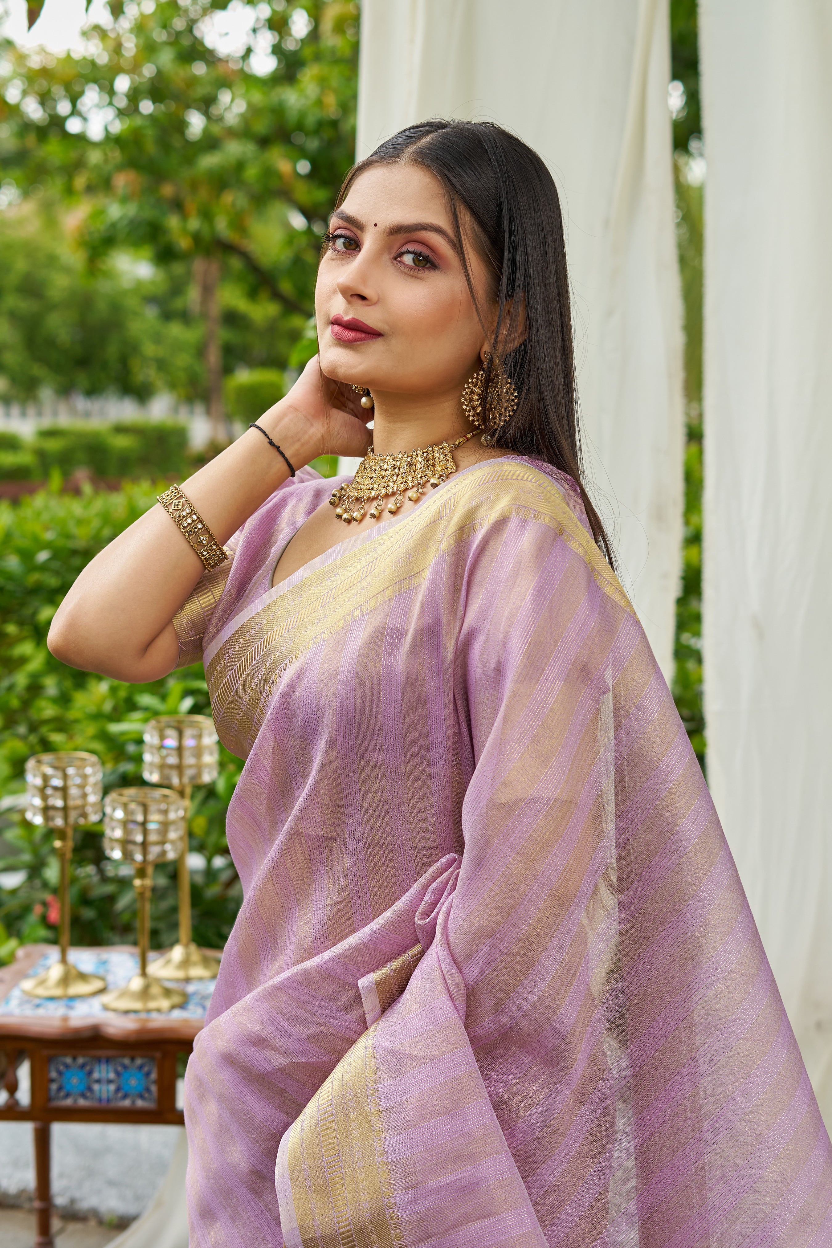 MySilkLove Lily Purple Woven Tissue Saree