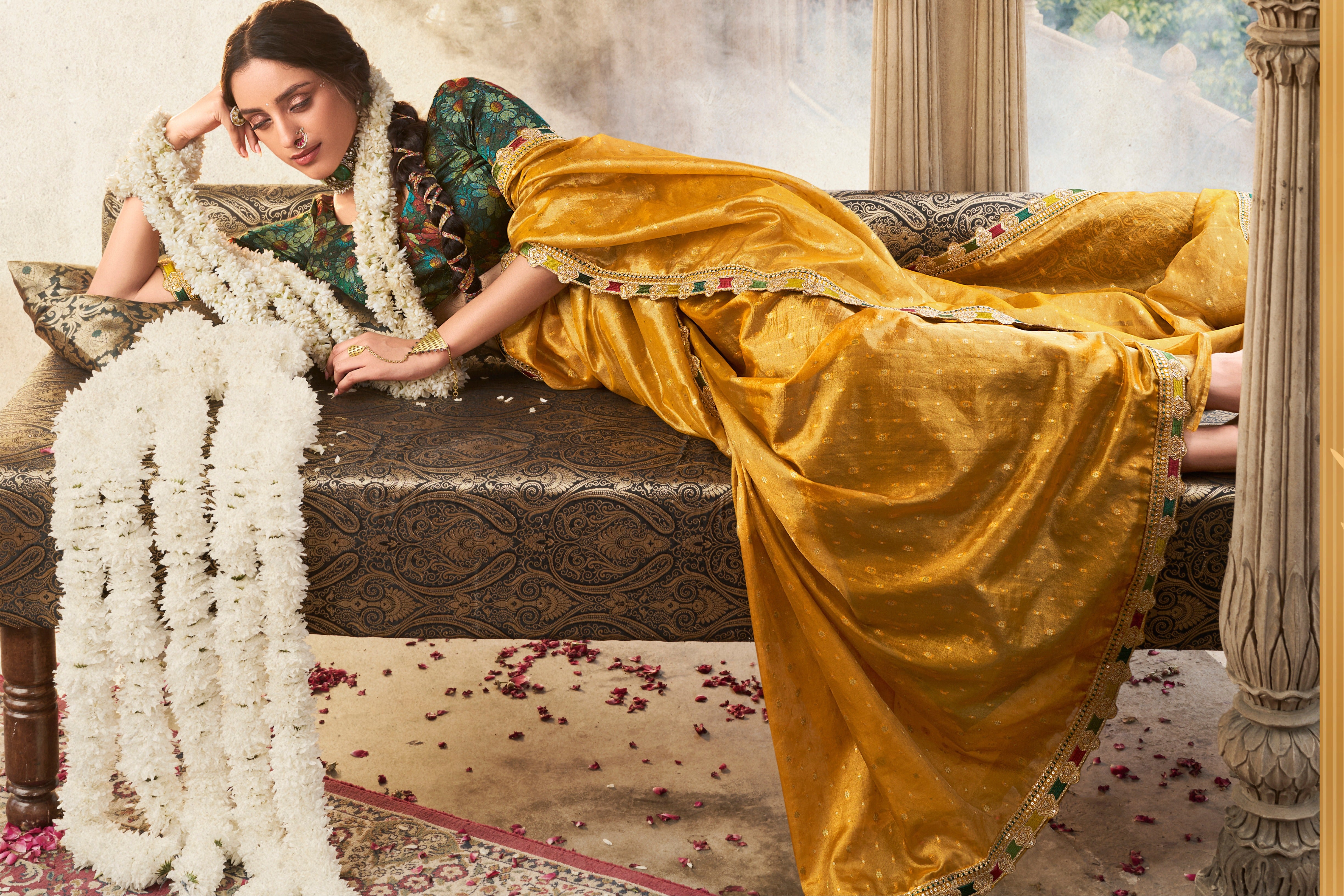 Buy MySilkLove Chelsea Gem Yellow Tissue Designer Saree Online