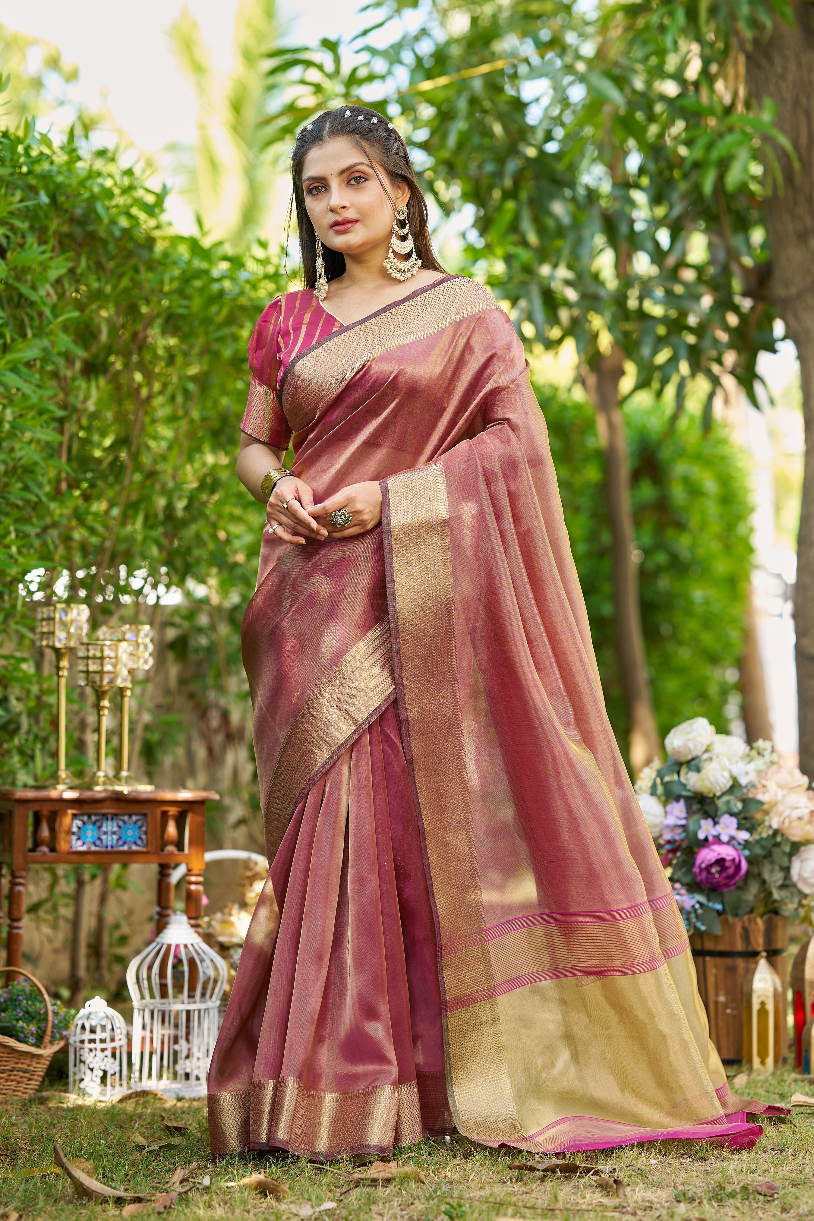 Buy MySilkLove Mocca Maroon Tissue Woven Saree Online